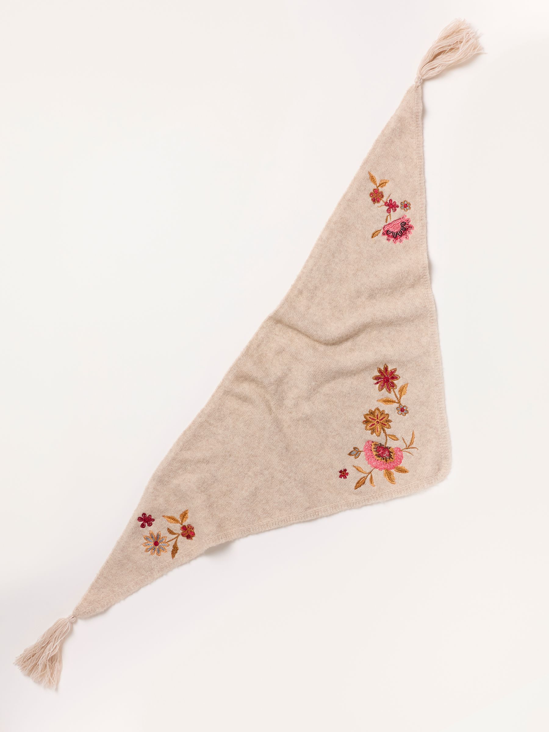 Oatmeal Floral Embroidered Triangle Scarf - Image 4 of 5