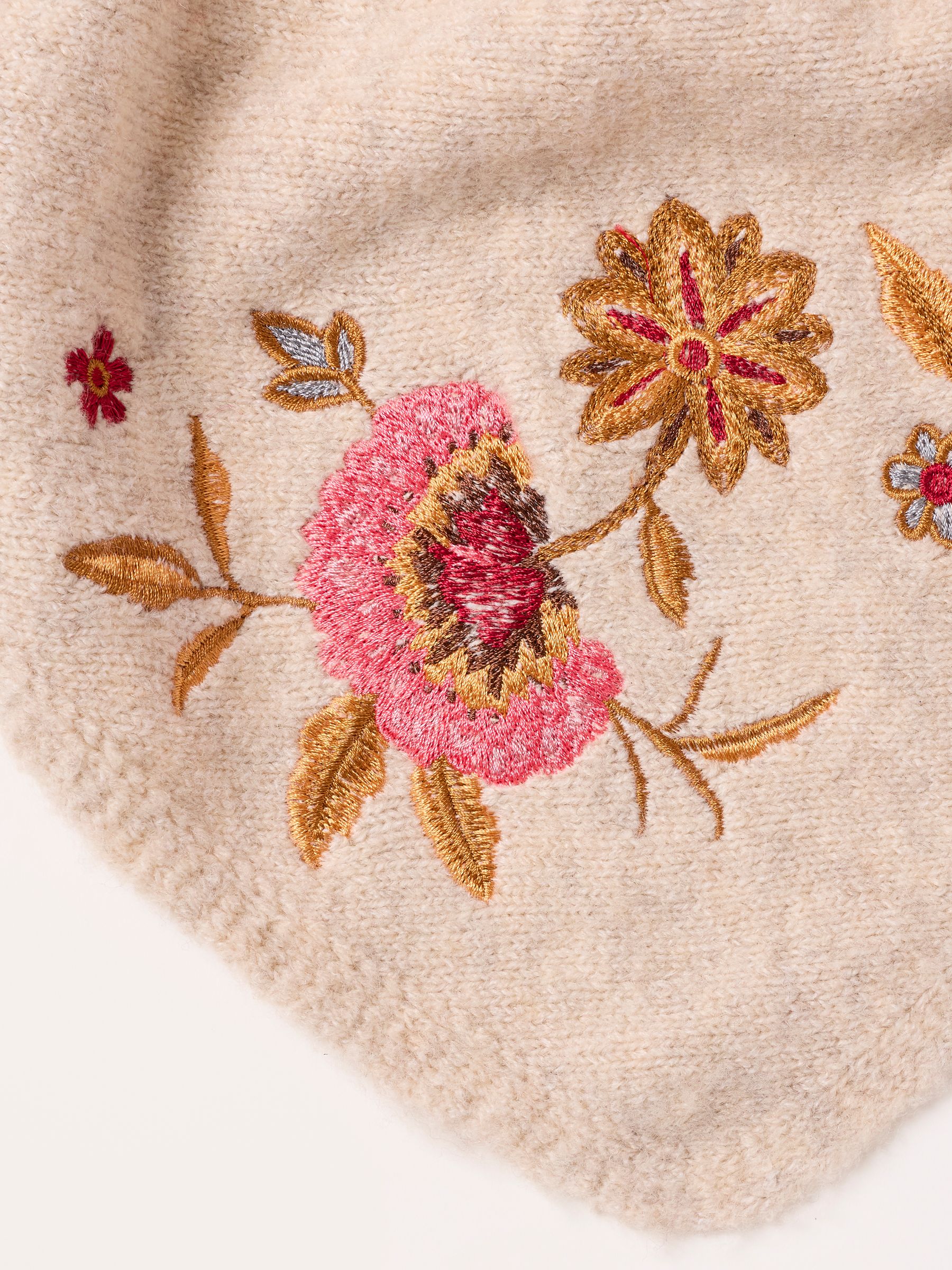 Oatmeal Floral Embroidered Triangle Scarf - Image 5 of 5