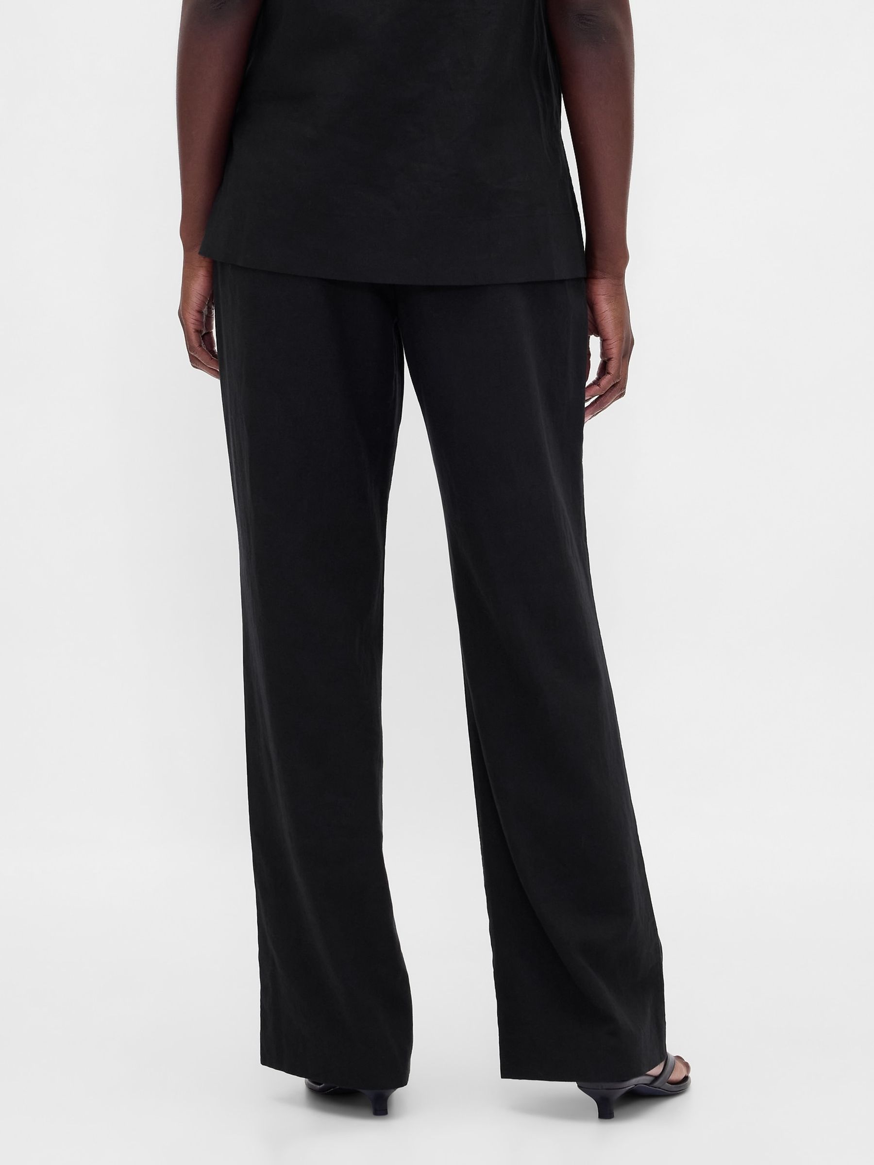 Black Low Rise Linen-Blend Flare Trousers - Image 2 of 4