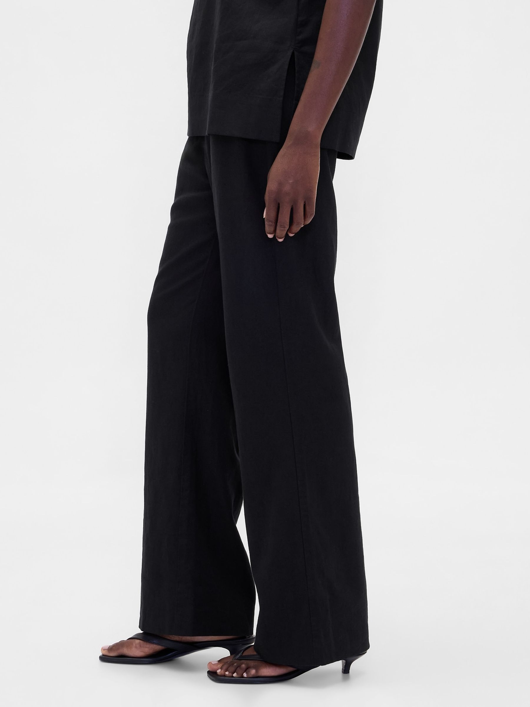 Black Low Rise Linen-Blend Flare Trousers - Image 3 of 4