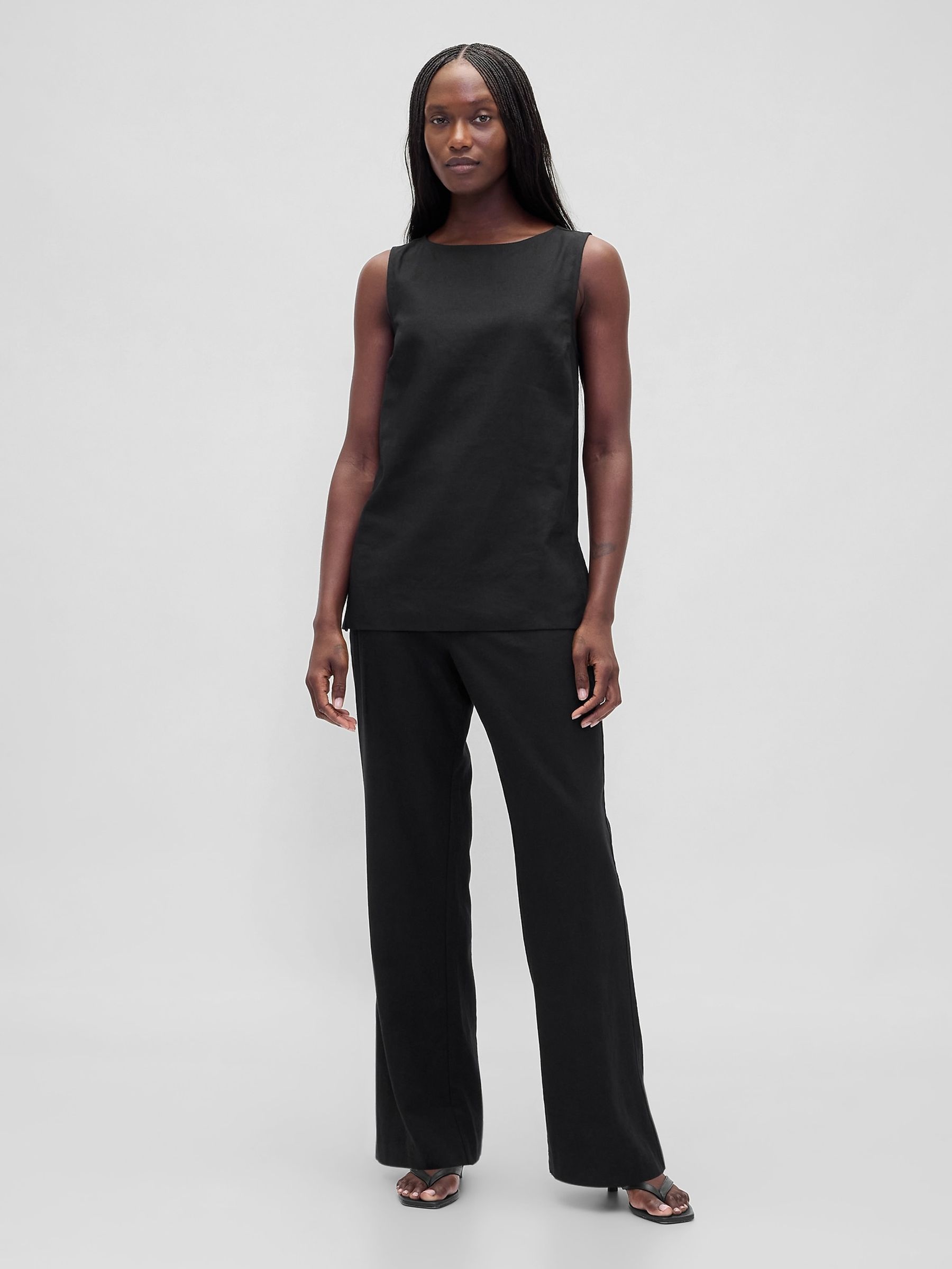 Black Low Rise Linen-Blend Flare Trousers - Image 4 of 4