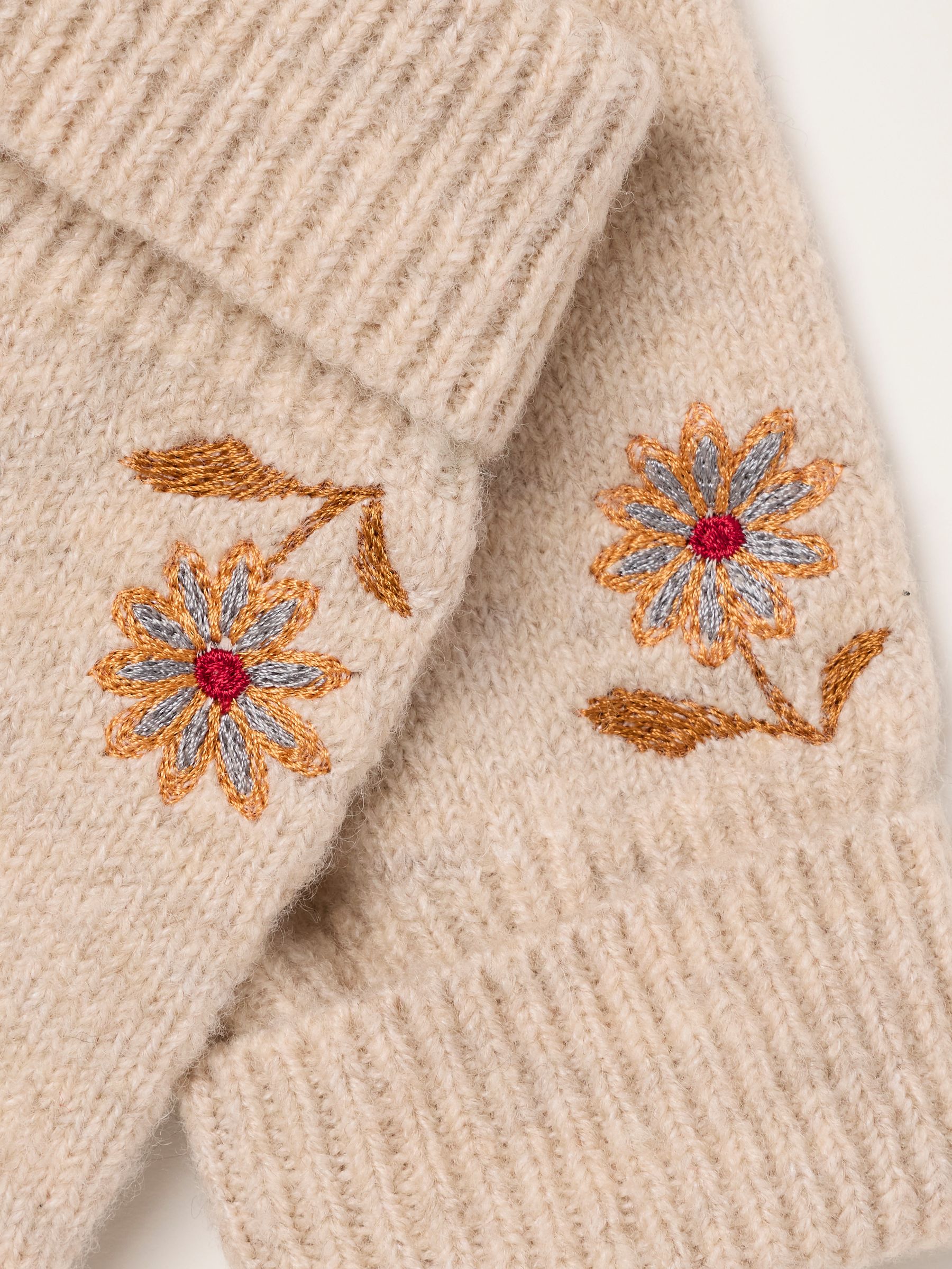 Oatmeal Floral Embroidered Overflap Mittens - Image 3 of 3