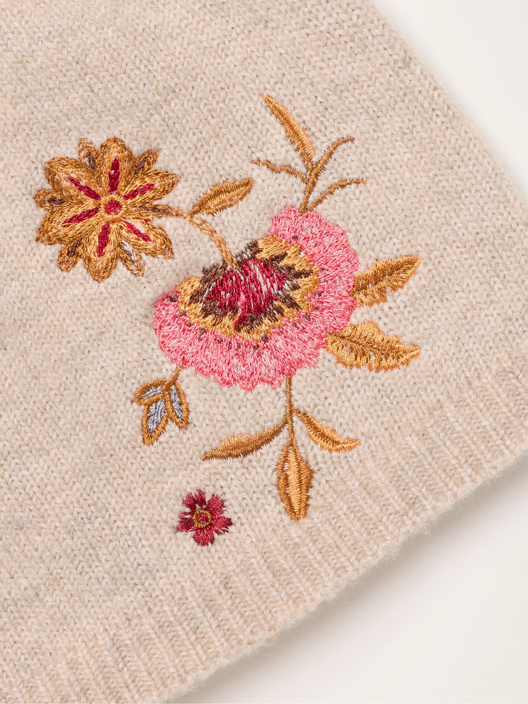 Oatmeal Floral Embroidered Beanie - Image 3 of 3