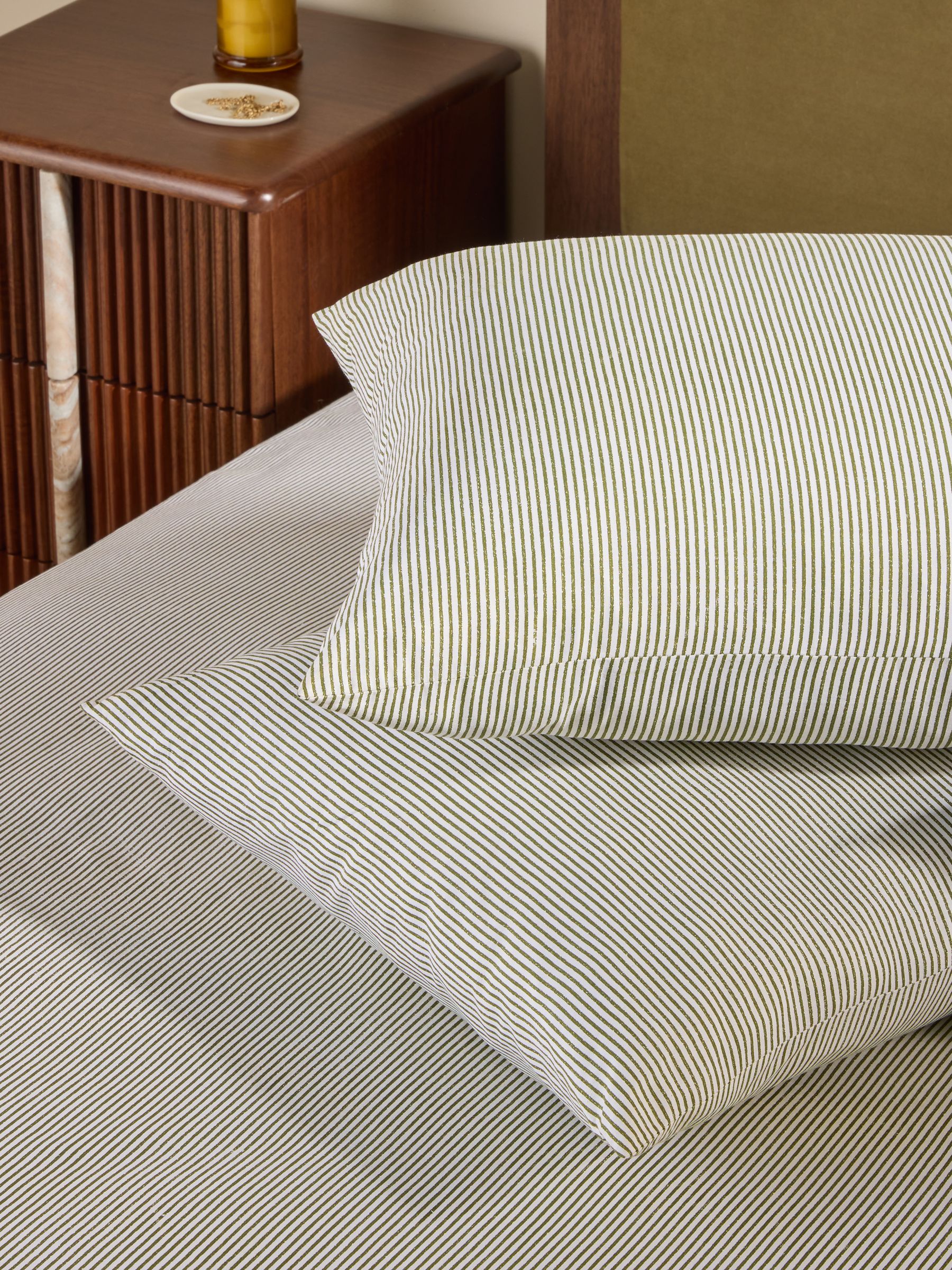 2 Pack Ansel Stripe Pillowcases in Green - Image 1 of 2