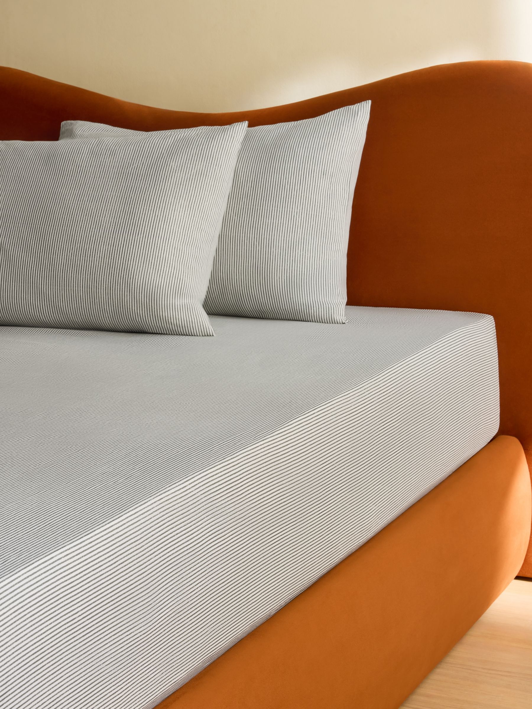 Ansel Stripe Deep Fitted Sheet in Grey - Image 1 of 3 Ansel Stripe Deep Fitted Sheet in Grey - Image 1 of 3
