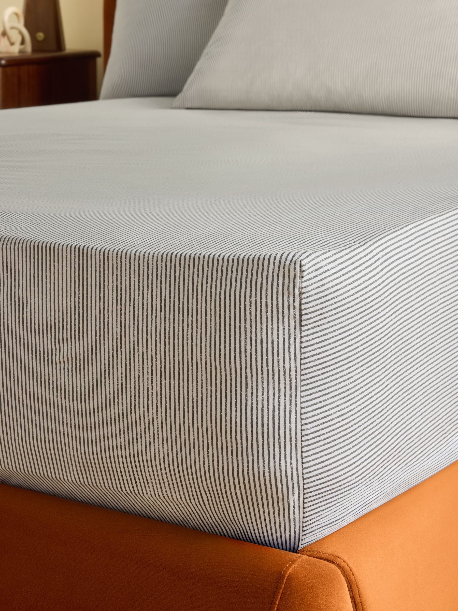 Ansel Stripe Deep Fitted Sheet in Grey - Image 2 of 3 Ansel Stripe Deep Fitted Sheet in Grey - Image 2 of 3