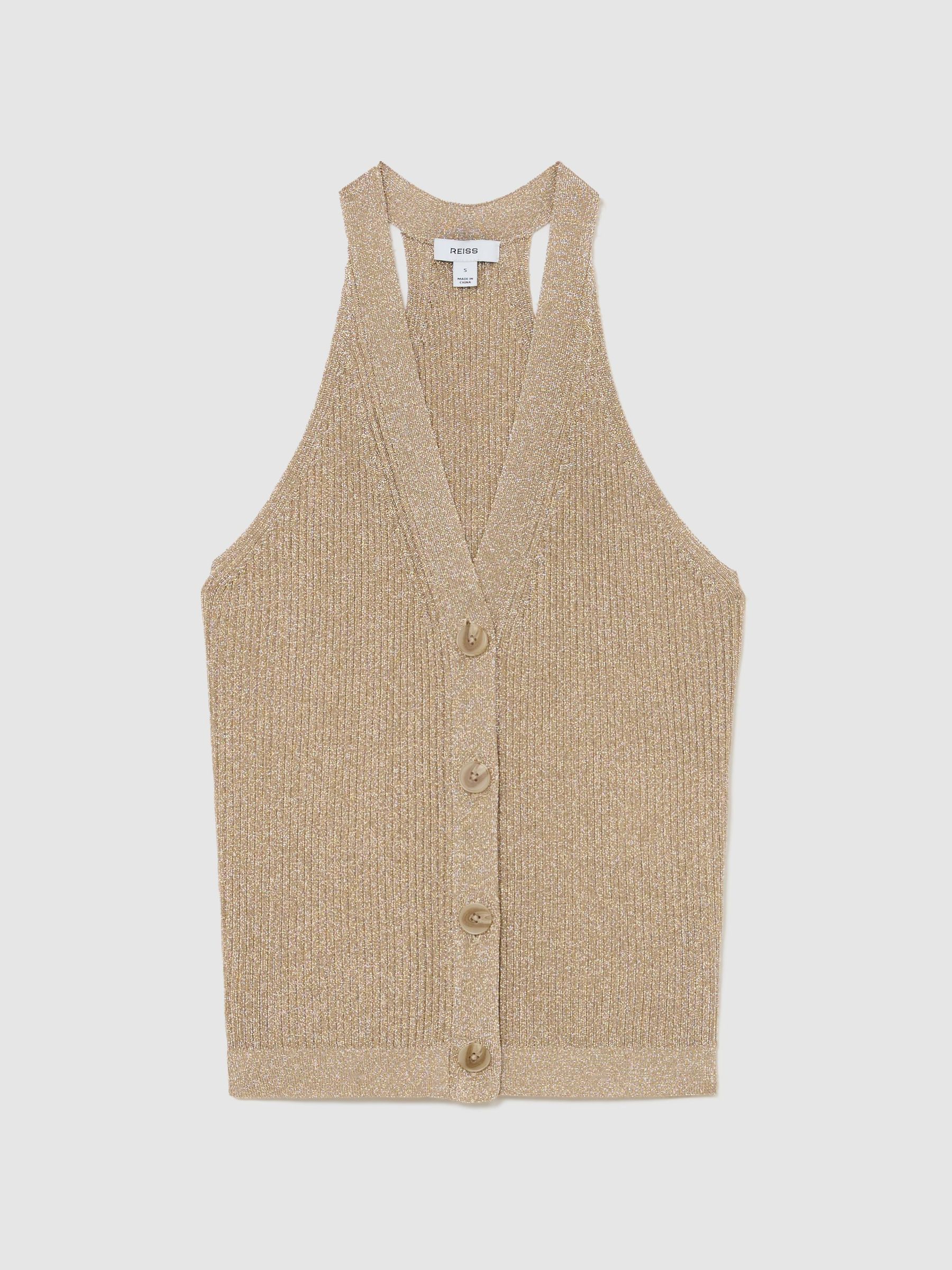 Metallic Rib-Knit Waistcoat in Gold - image 1