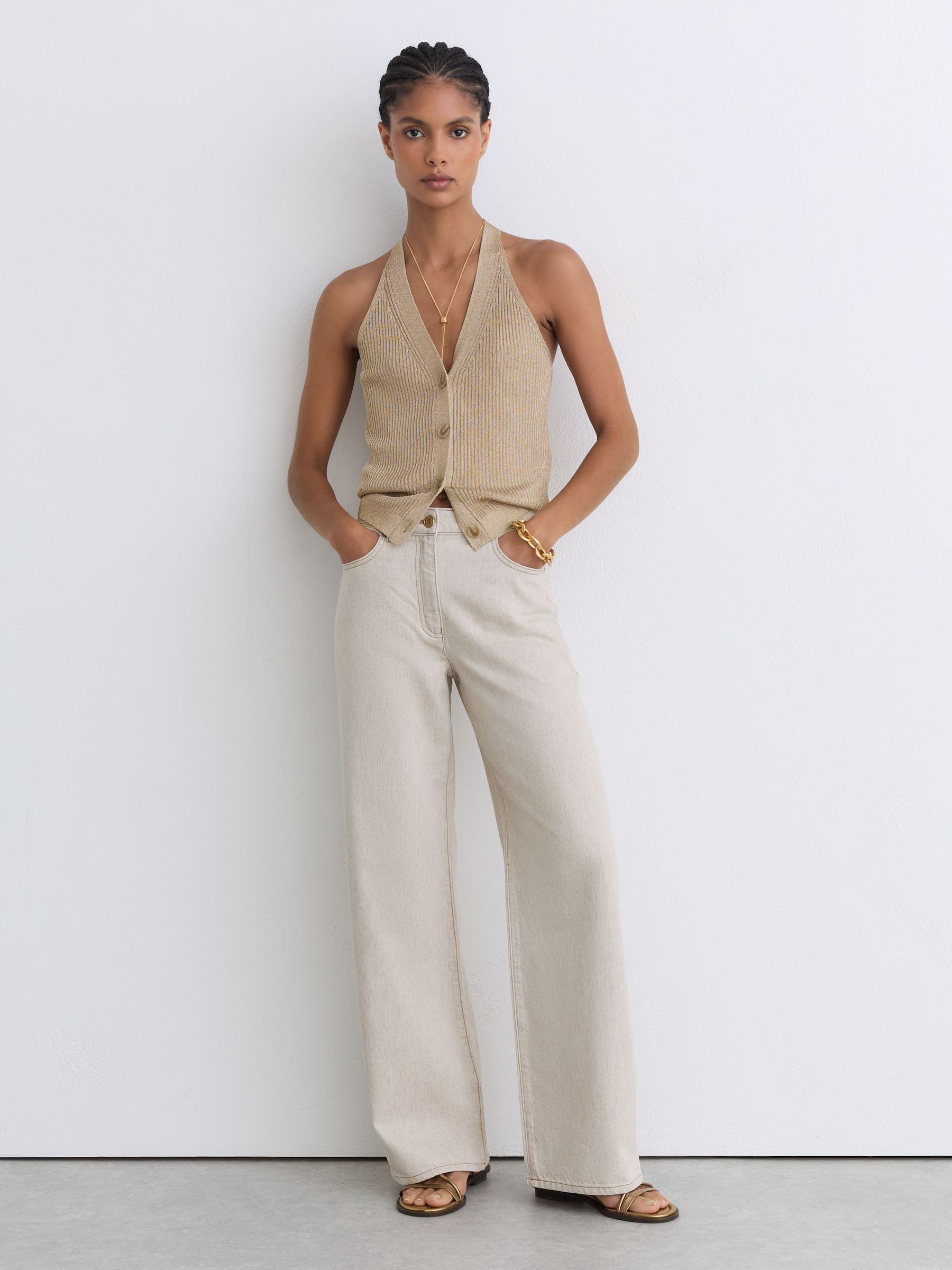 Metallic Rib-Knit Waistcoat in Gold - image 4