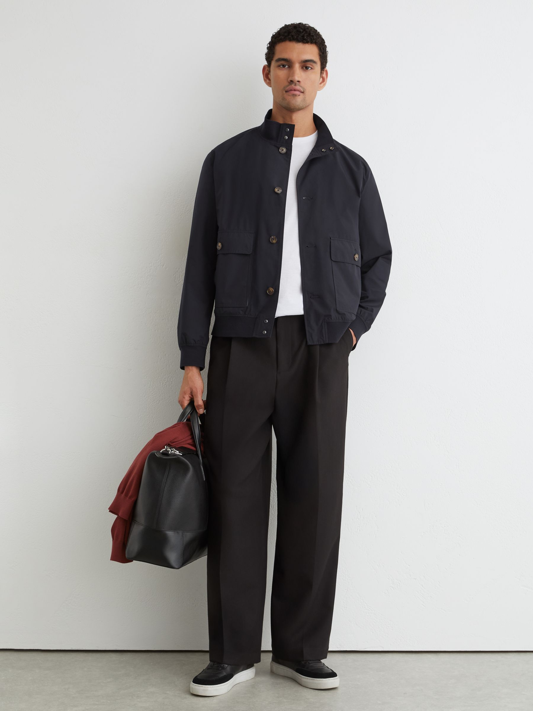 Technical Button-Through Bomber Jacket in Navy - Image 3 of 6