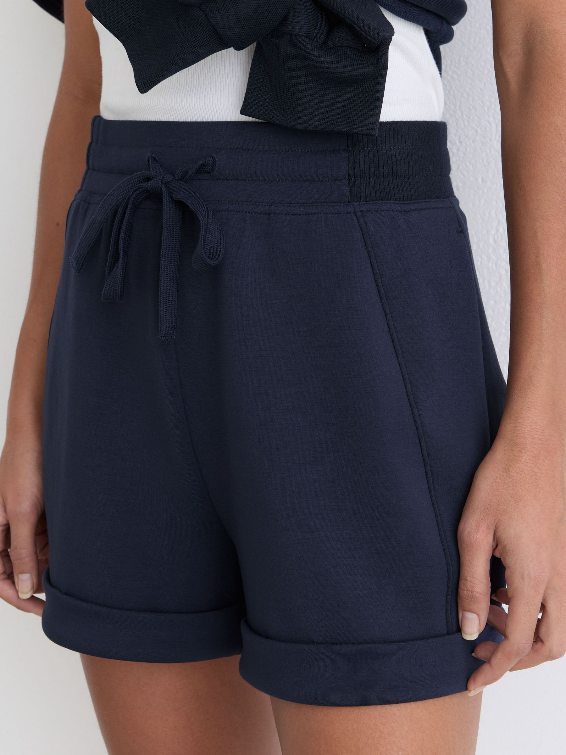 Premium Interlock Drawstring Shorts in Navy - Image 4 of 6