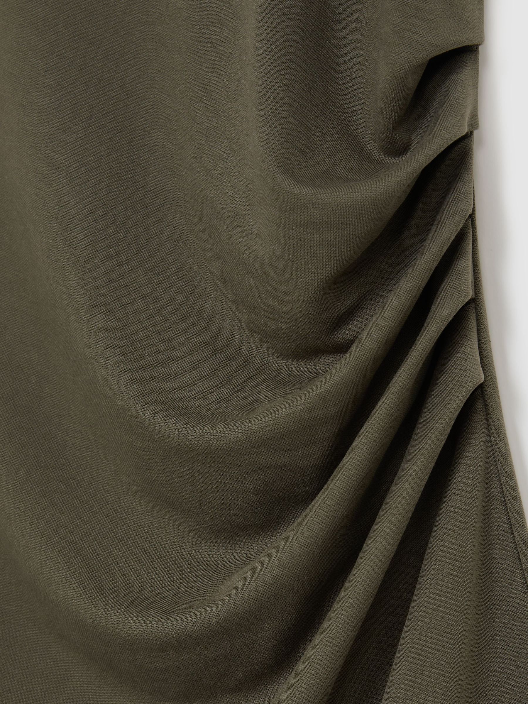 Jersey Ruched Racer Midi Dress in Khaki Green - Image 6 of 6