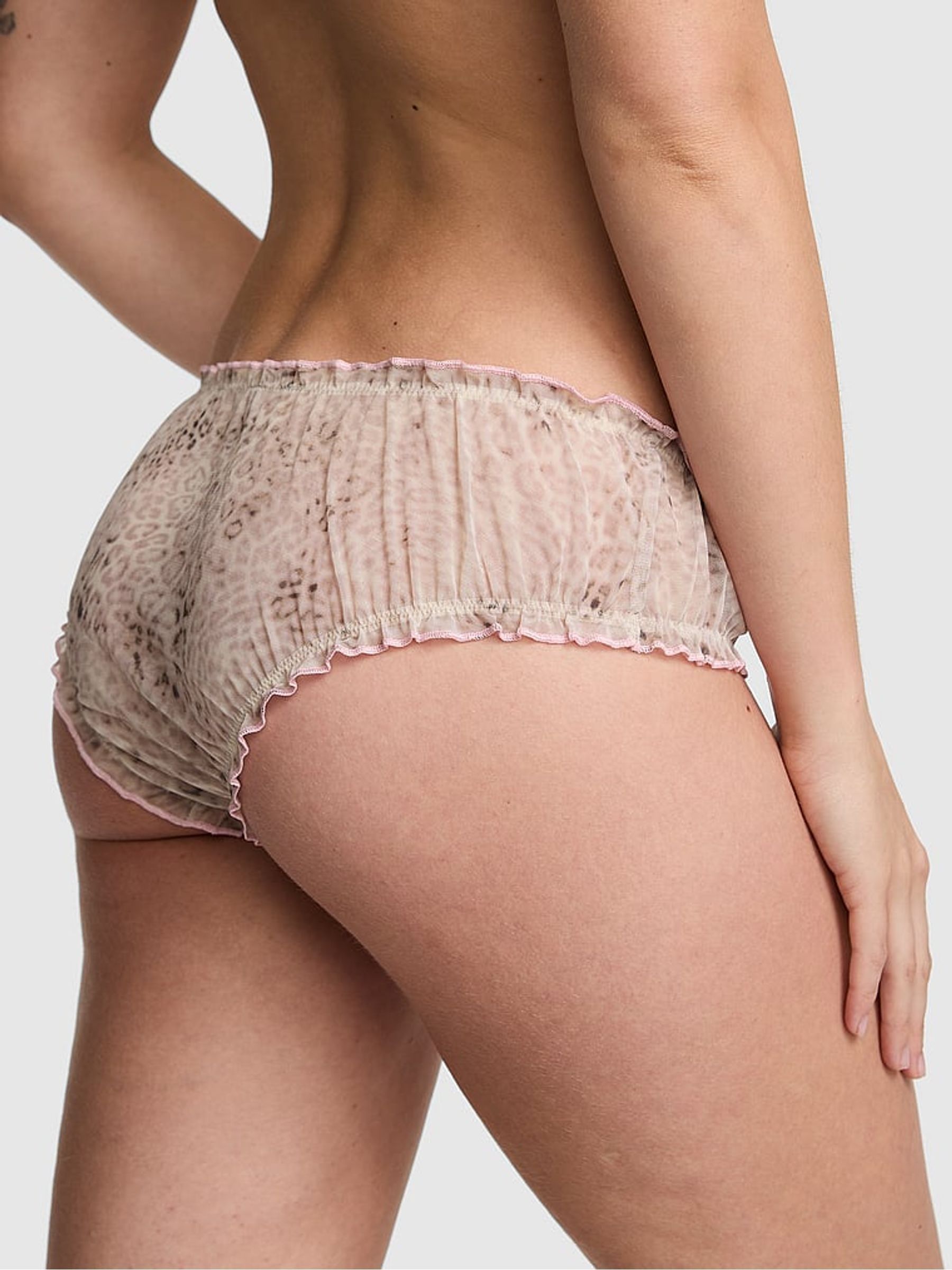 Natural Leopard Brown Print Cheeky Mesh Knickers - Image 2 of 2