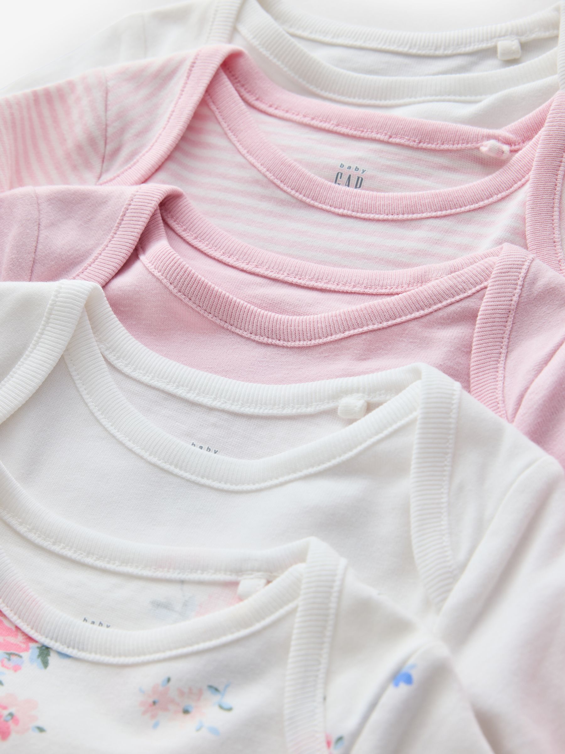 Pink Floral and Stripe 5 Pack Brannan Bear Long Sleeve Baby Bodysuit - Image 8 of 11
