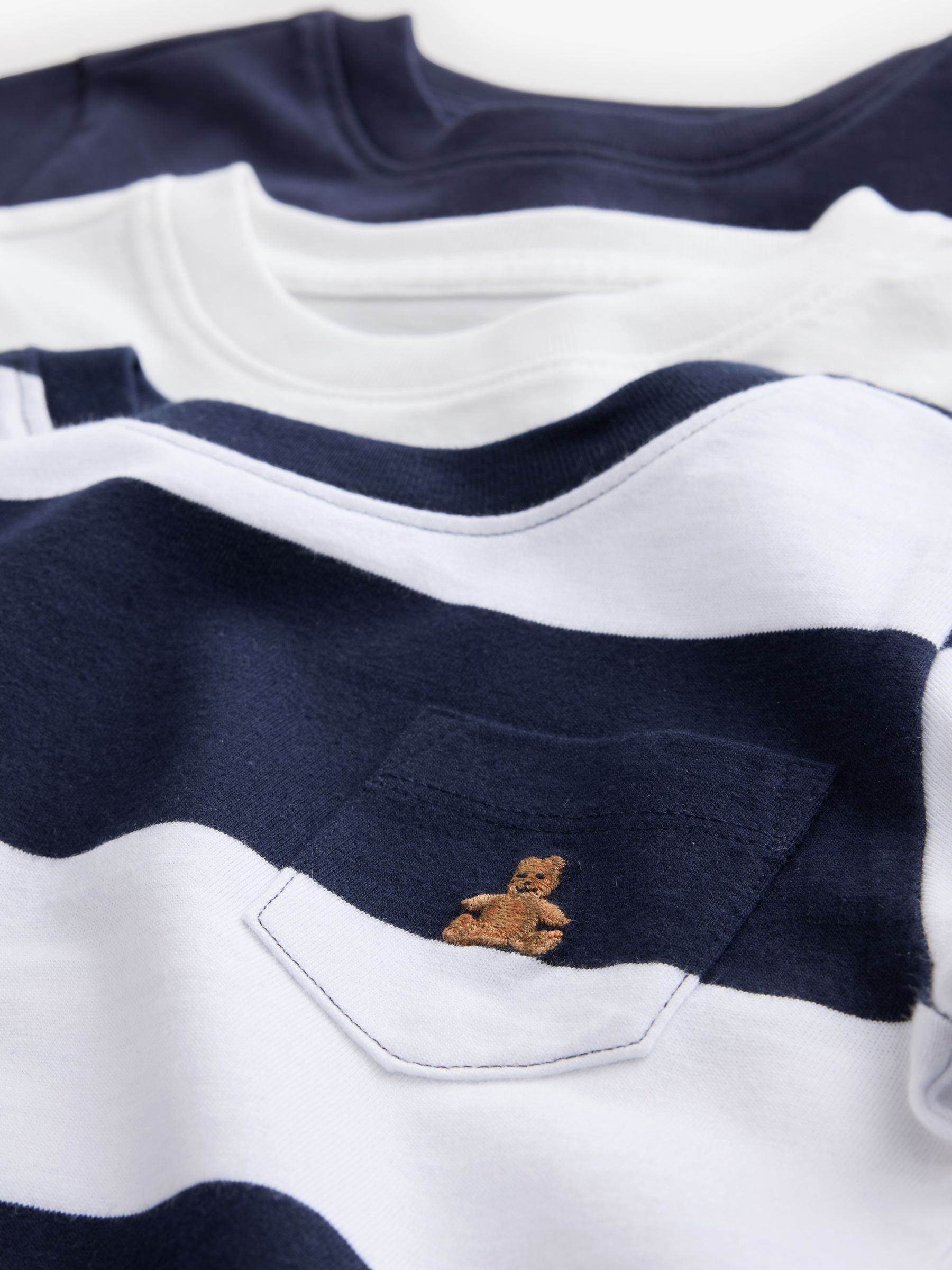 Navy Blue & White 3 Pack Short Sleeve Brannan Bear Embroidered T-Shirts (6 mths - 5yrs) - Image 6 of 7