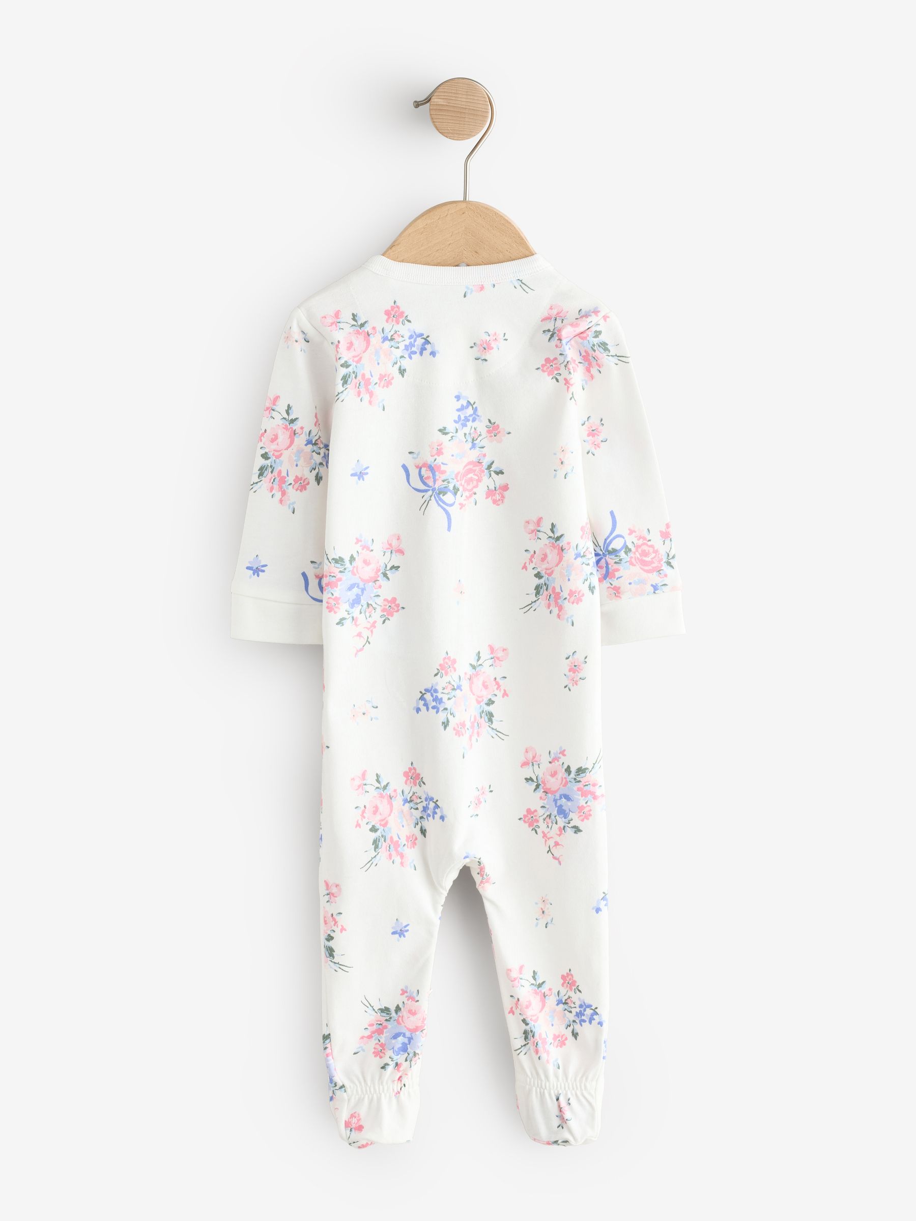 Pink Floral and Stripe 3 Pack Baby Sleepsuit - Image 3 of 11