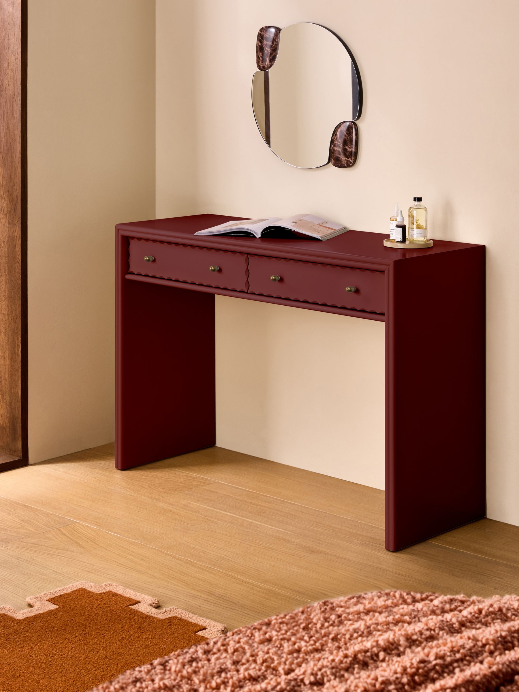 Roisin Console Dressing Table in Burgundy Red - Image 2 of 7