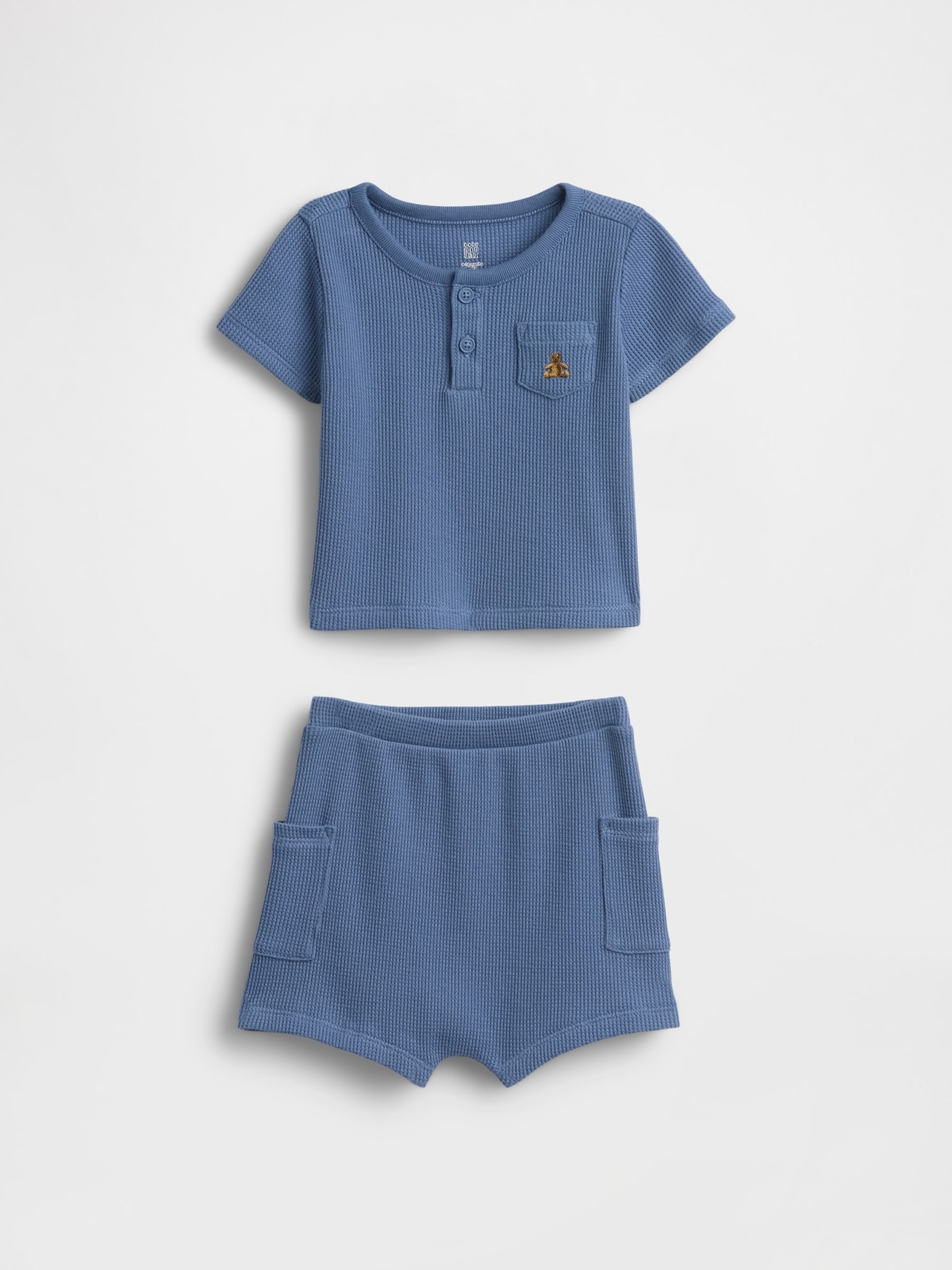 Blue Waffle Henley Outfit Set - Image 1 of 2