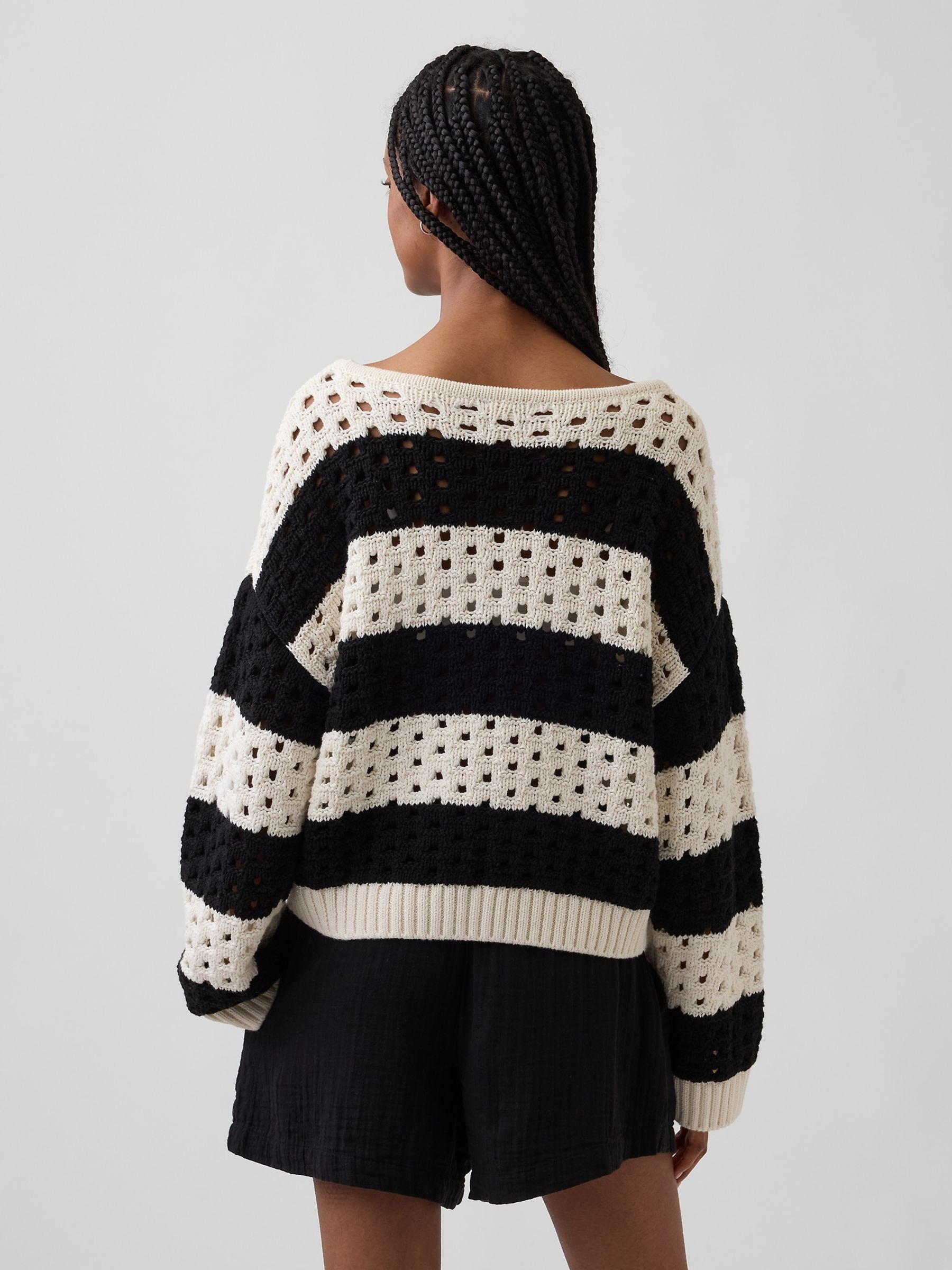 Black Stripe Crochet Boat neck Jumper - Image 2 of 4