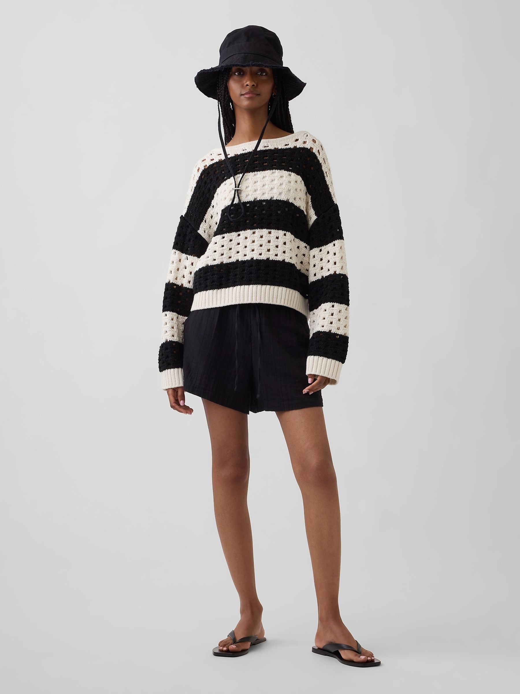 Black Stripe Crochet Boat neck Jumper - Image 3 of 4