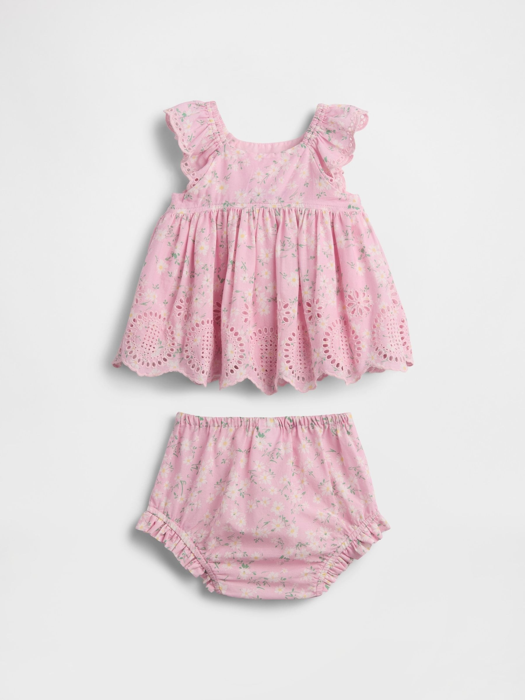 Pink Floral Eyelet Outfit Set - Image 2 of 3