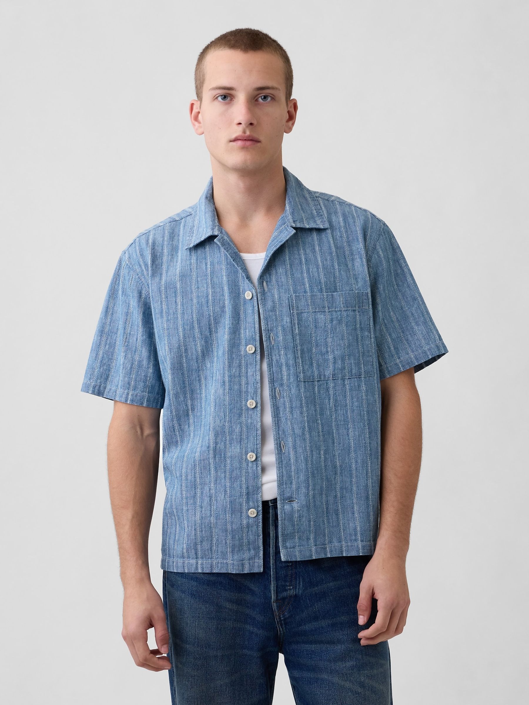 Medium wash Denim Resort Shirt - Image 1 of 4