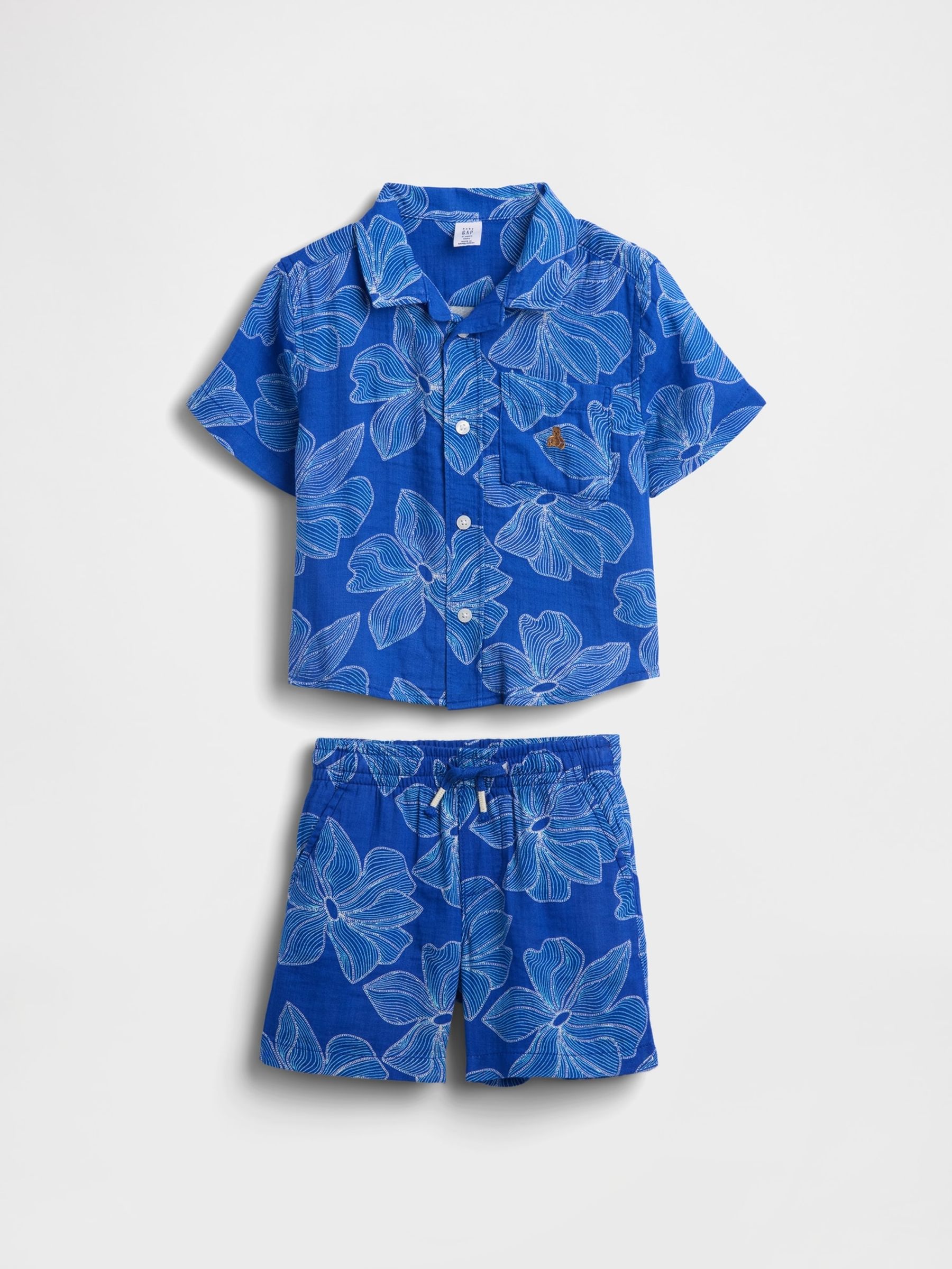 Blue Cotton Gauze Floral Outfit Set - Image 1 of 3