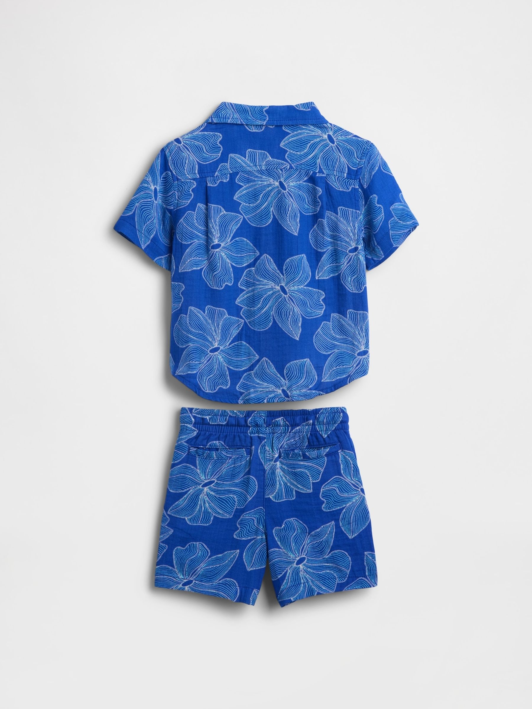 Blue Cotton Gauze Floral Outfit Set - Image 2 of 3