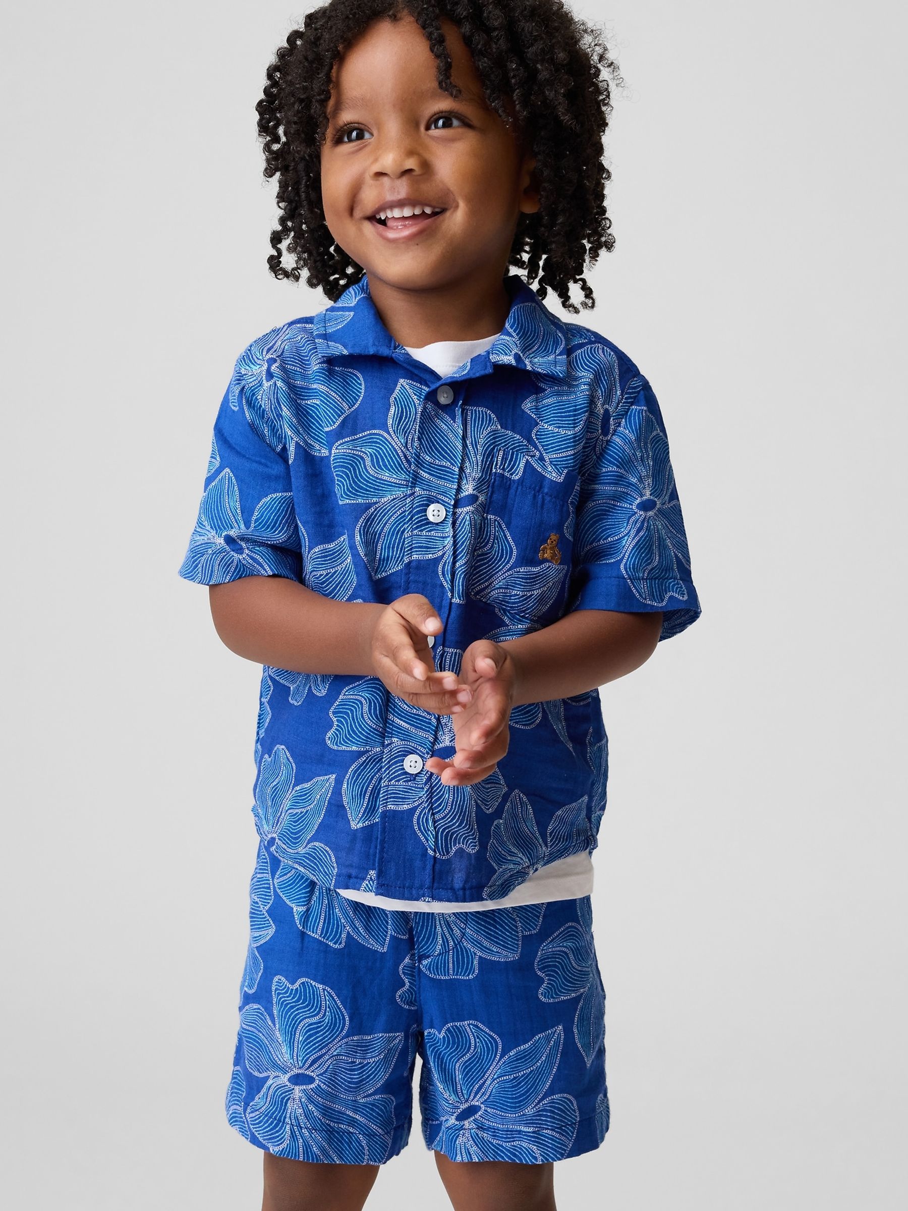 Blue Cotton Gauze Floral Outfit Set - Image 3 of 3