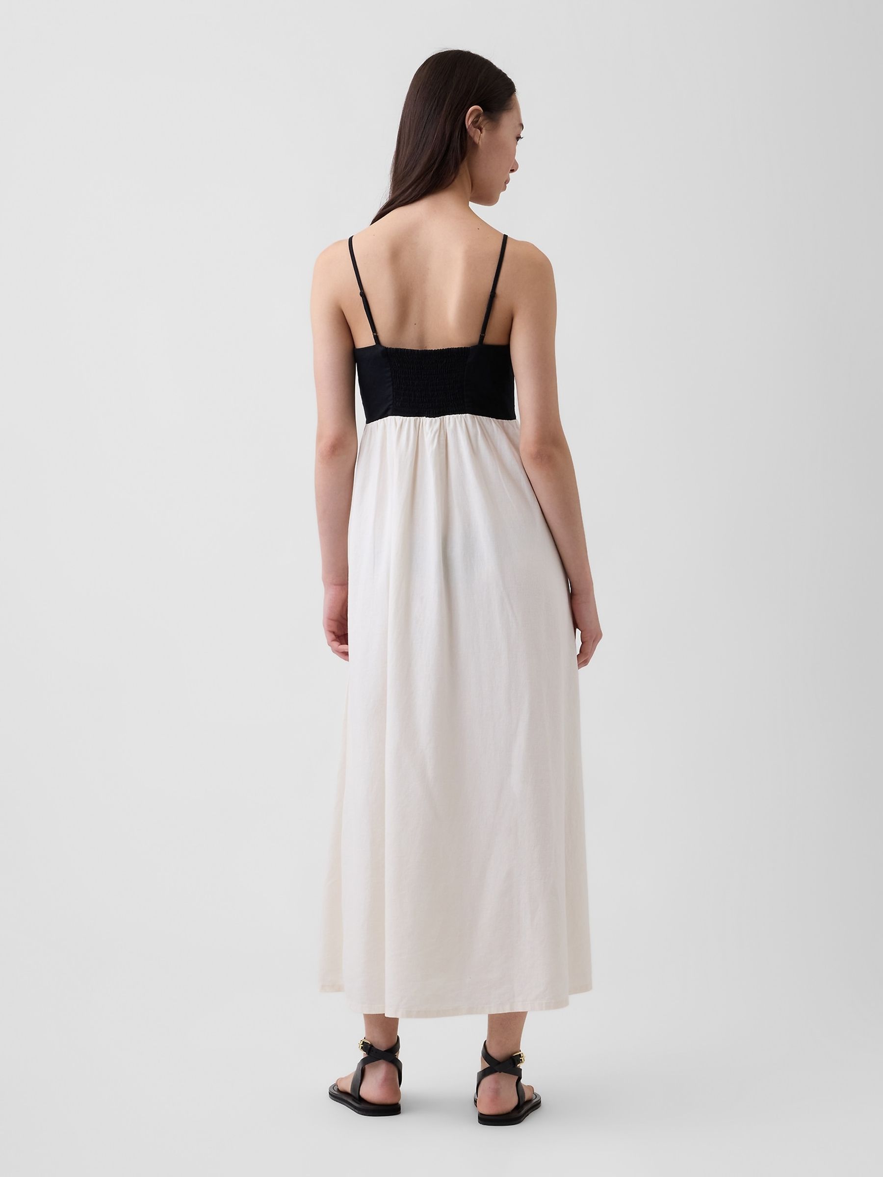 Black/White Linen Blend Empire Waist Maxi Dress - Image 2 of 4