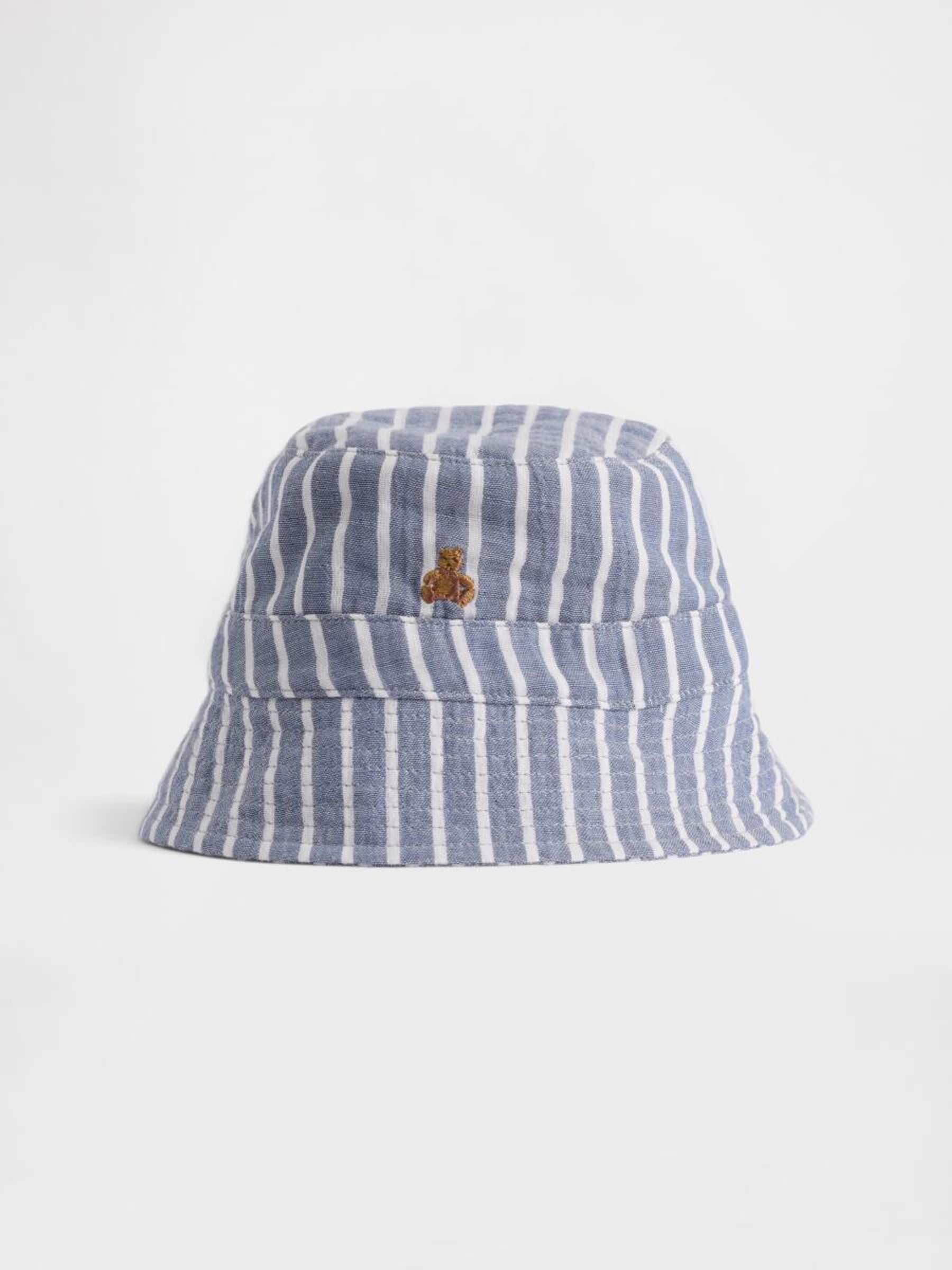 Blue Stripe Cotton Gauze Stripe Bucket Hat (Newborn-24mths) - Image 1 of 1 Blue Stripe Cotton Gauze Stripe Bucket Hat (Newborn-24mths) - Image 1 of 1