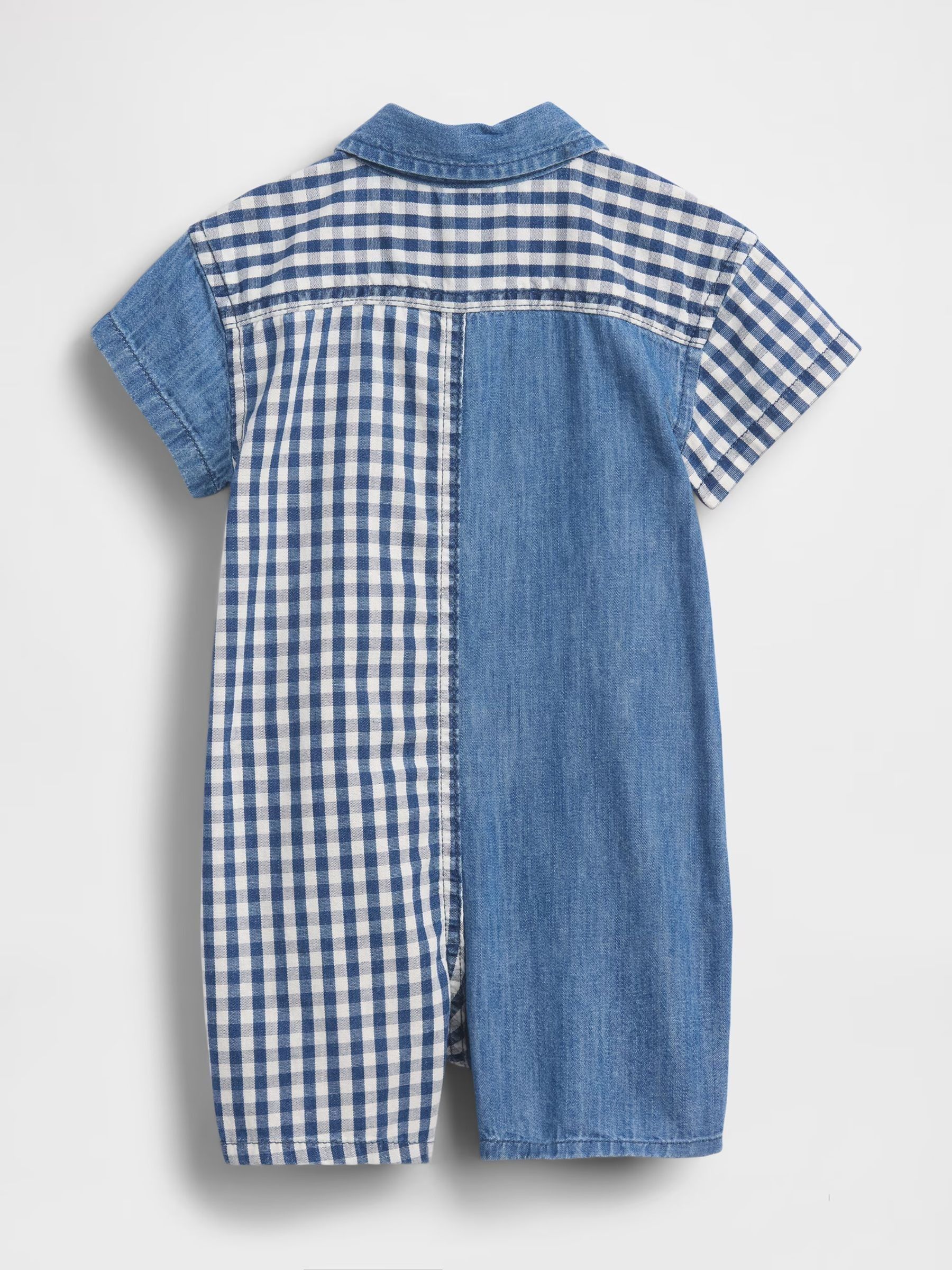 Blue Gingham Denim Colourblock Shorts One-Piece - Image 2 of 3