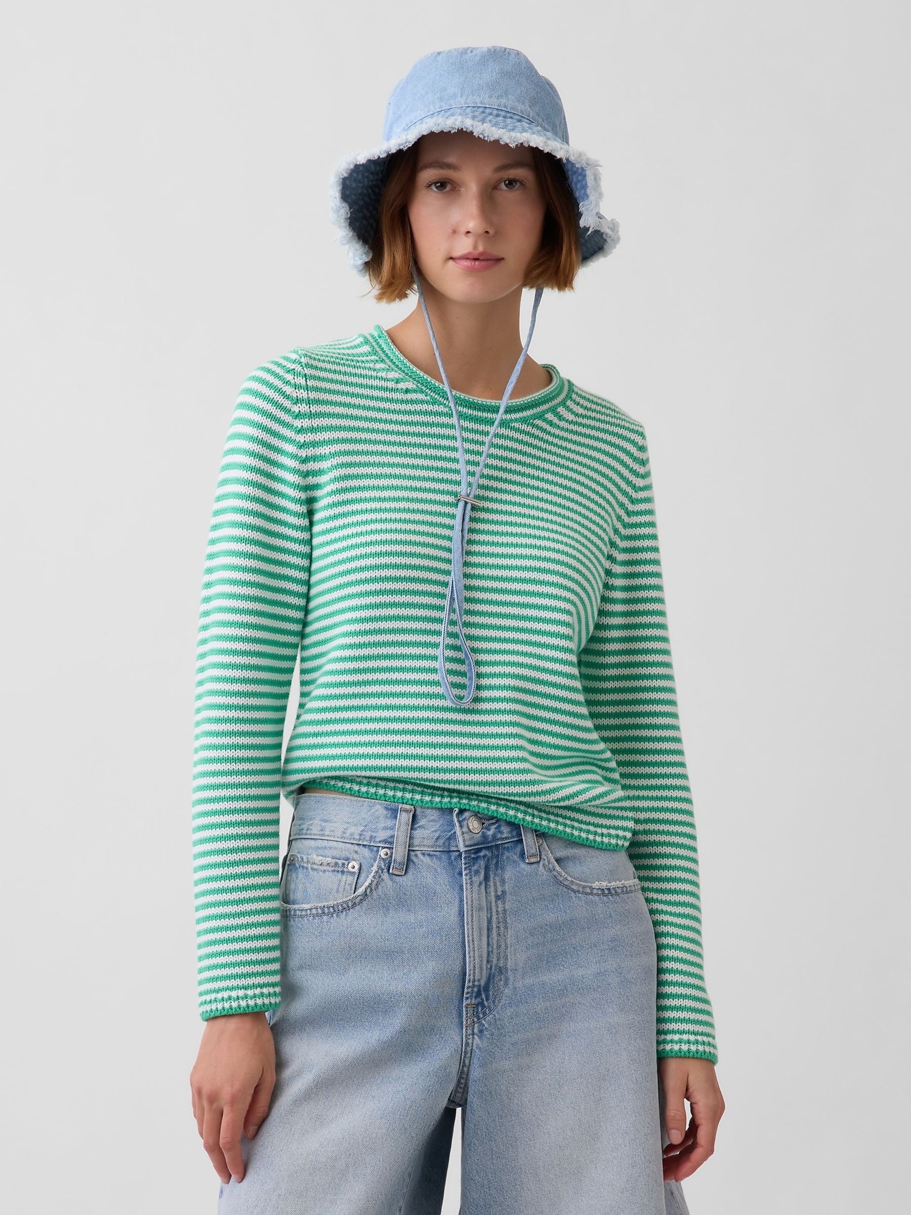 Blue Frayed Bucket Hat - Image 1 of 3 Blue Frayed Bucket Hat - Image 1 of 3