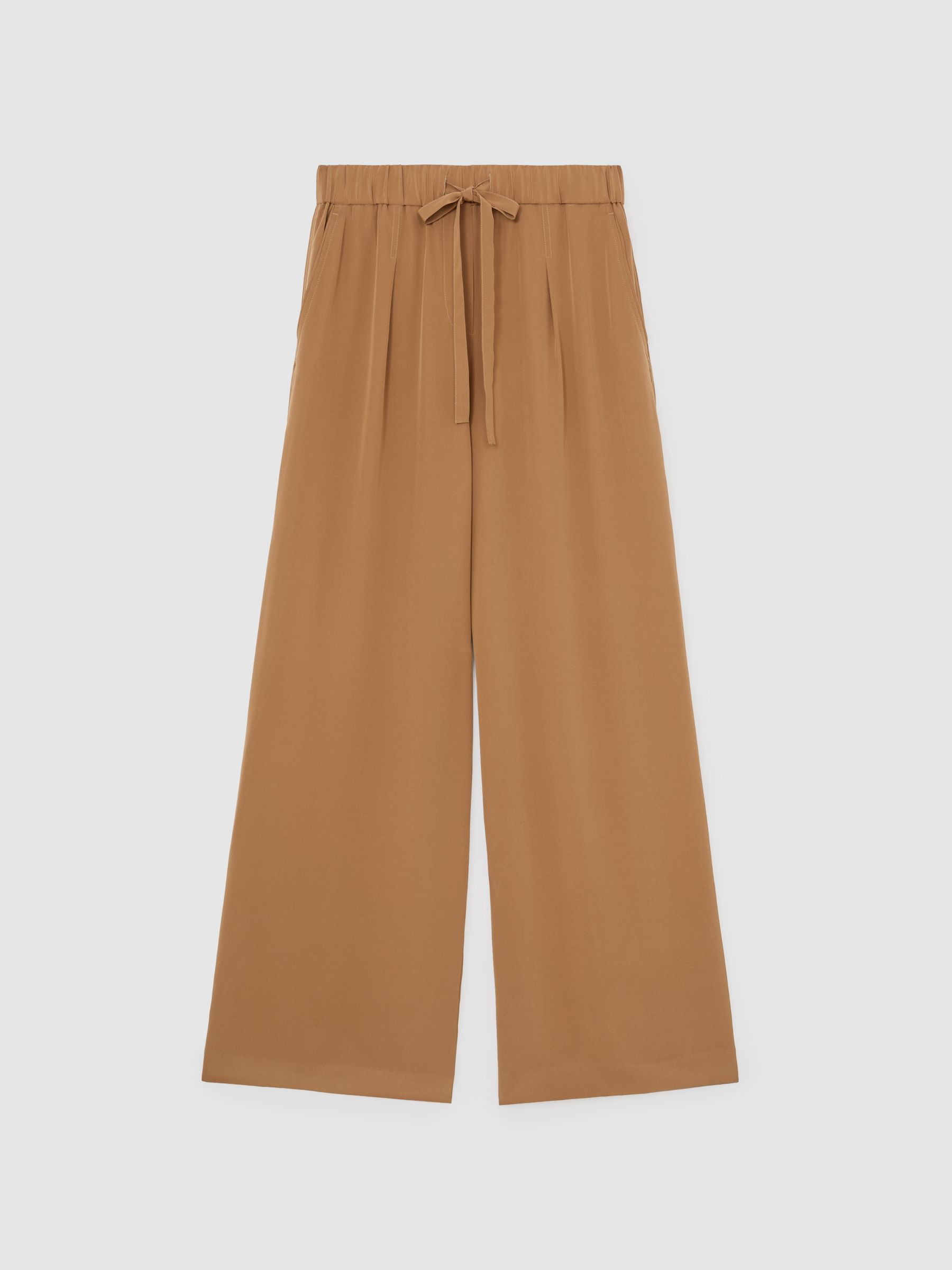 Matte-Silk Wide-Leg Trousers in Camel - Image 2 of 7 Matte-Silk Wide-Leg Trousers in Camel - Image 2 of 7