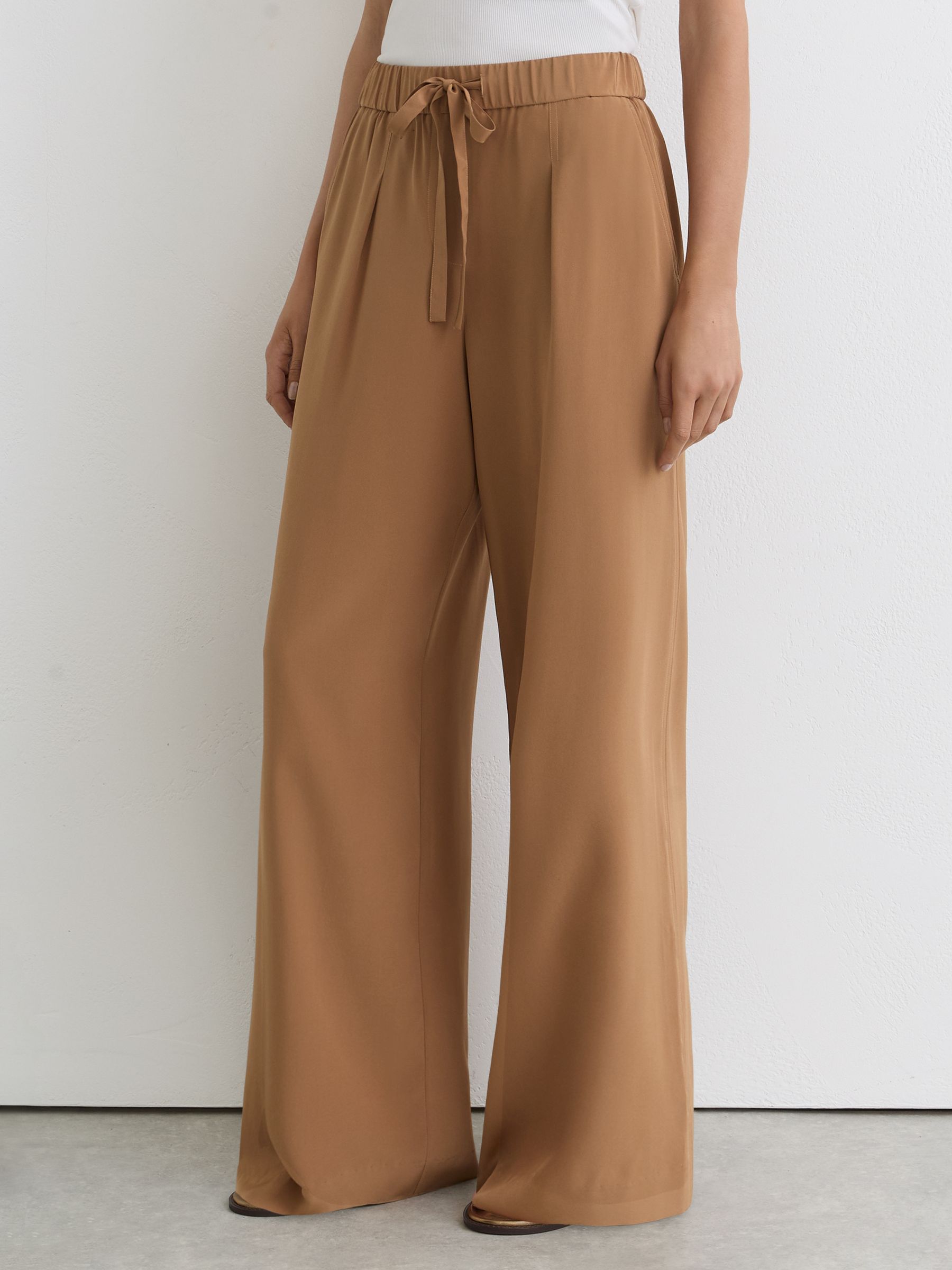 Matte-Silk Wide-Leg Trousers in Camel - Image 3 of 7