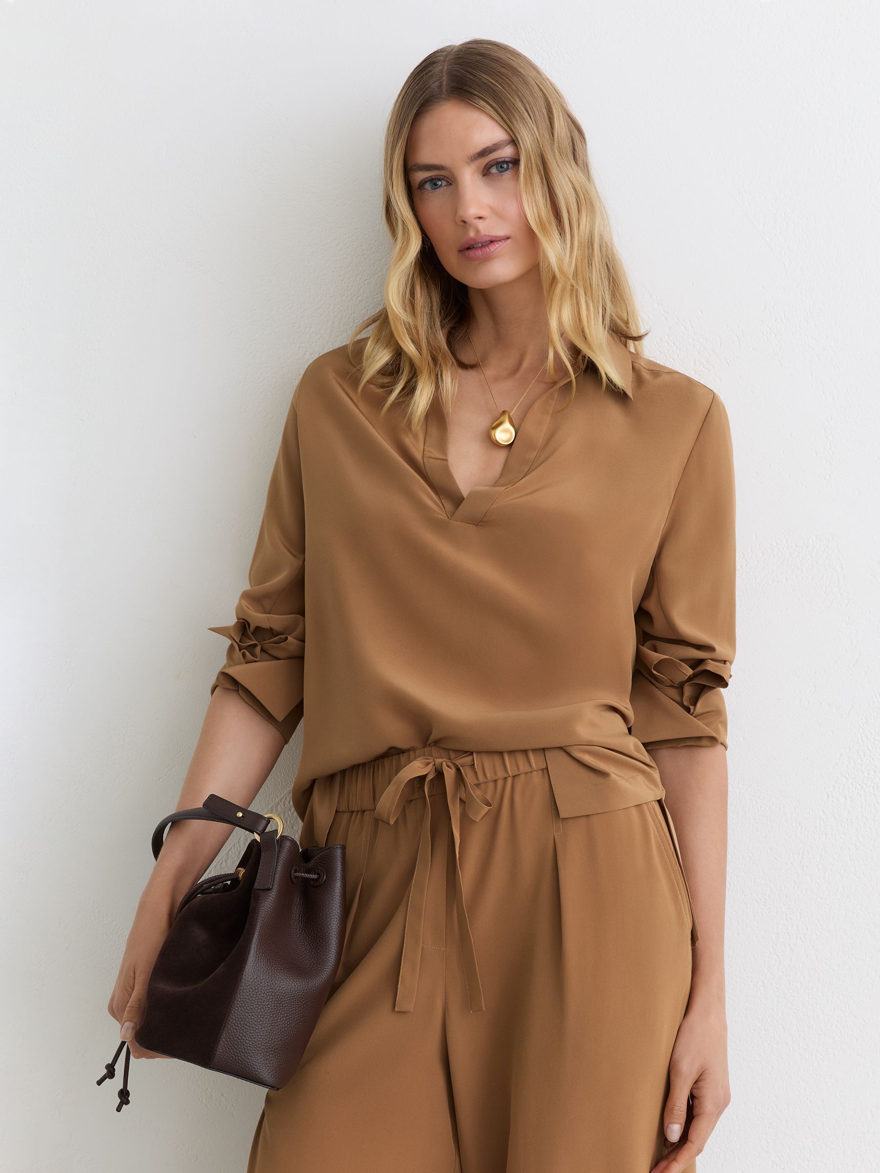 Matte-Silk Wide-Leg Trousers in Camel - Image 4 of 7