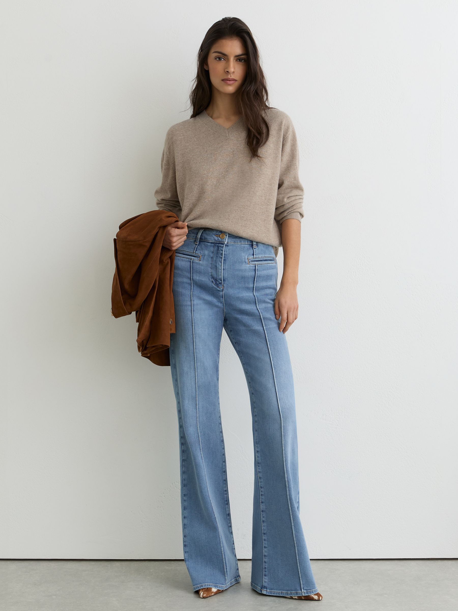 Petite Pintuck-Detail Flared Jeans in Light Blue - image 5