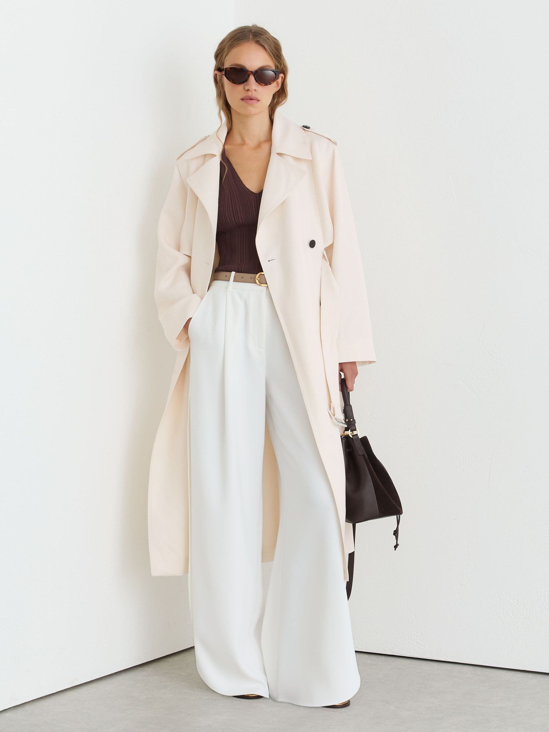 Double-Breasted Trench Coat with Linen in White - image 3