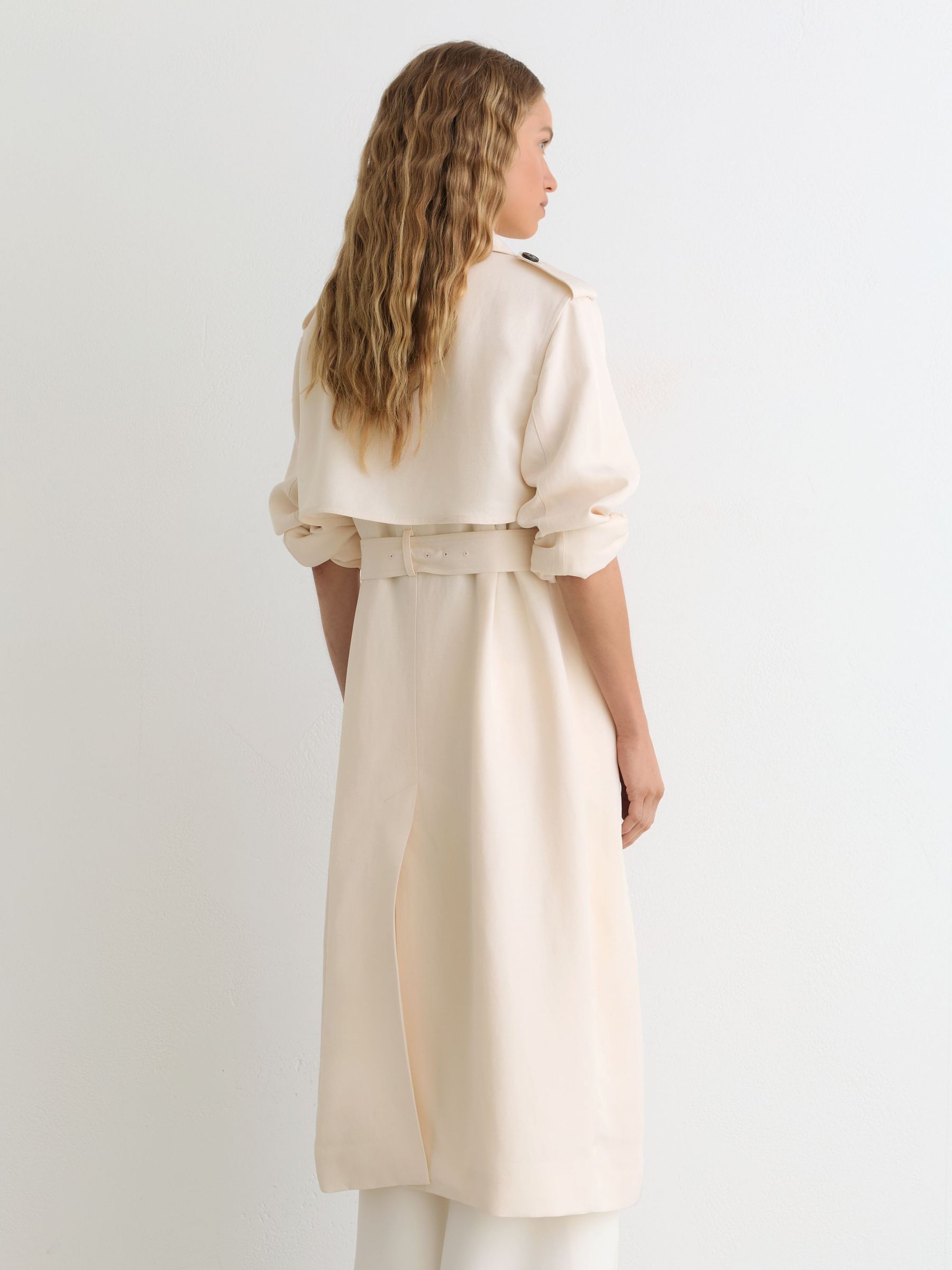 Double-Breasted Trench Coat with Linen in White - image 4