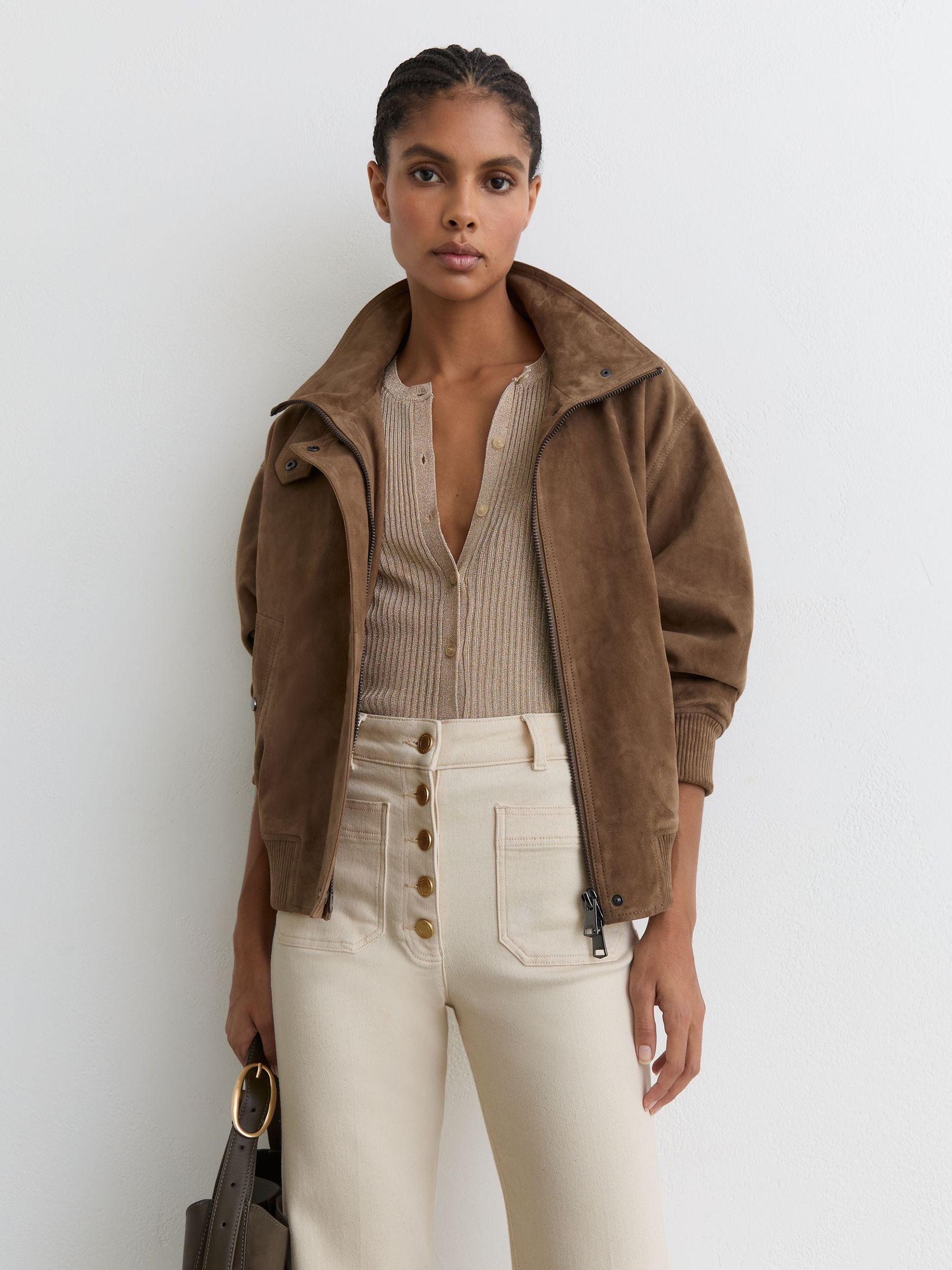 Twin-Pocket Button Flared Jeans in Ecru - image 5