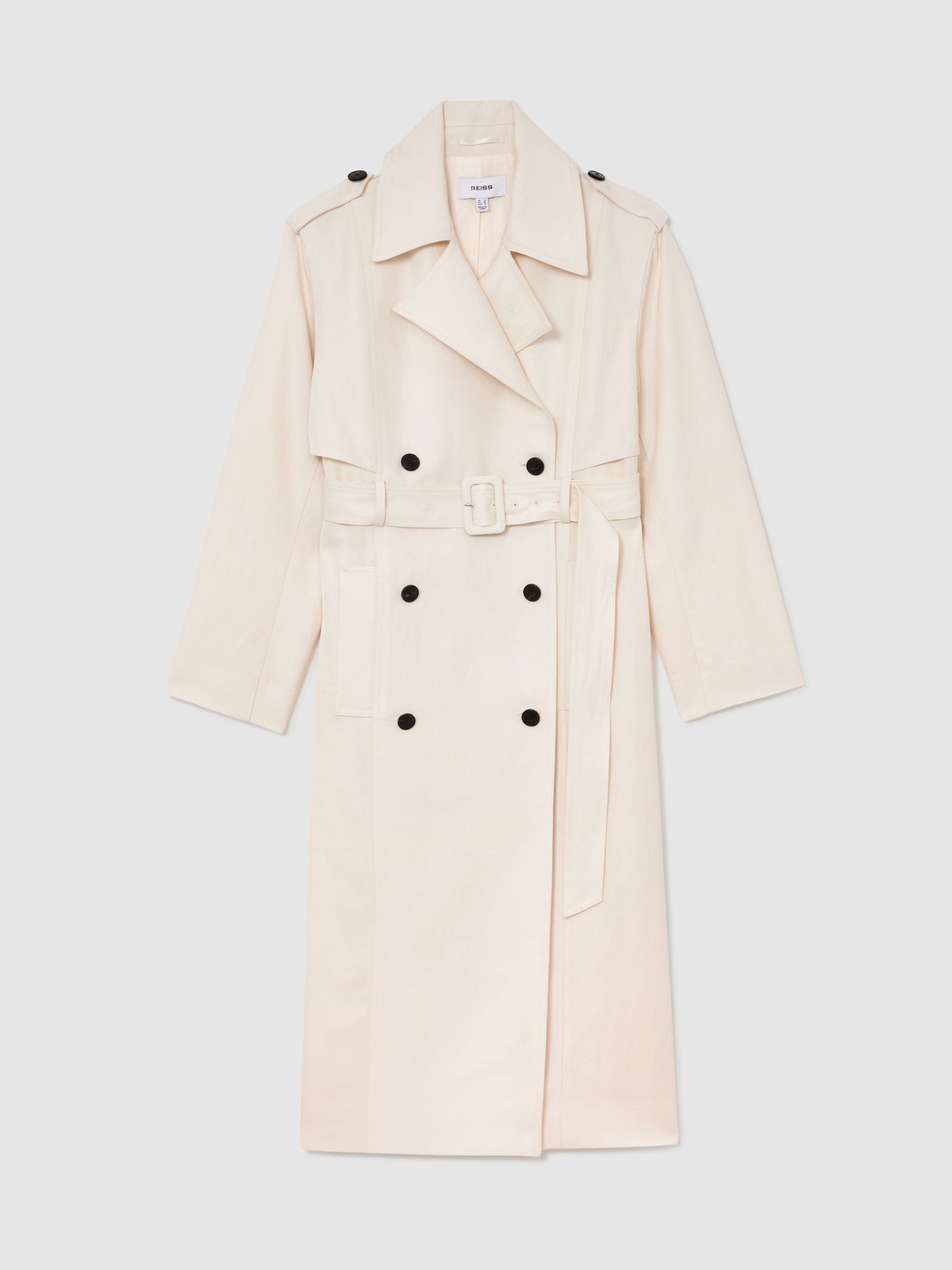 Petite Double-Breasted Trench Coat with Linen in White - image 1