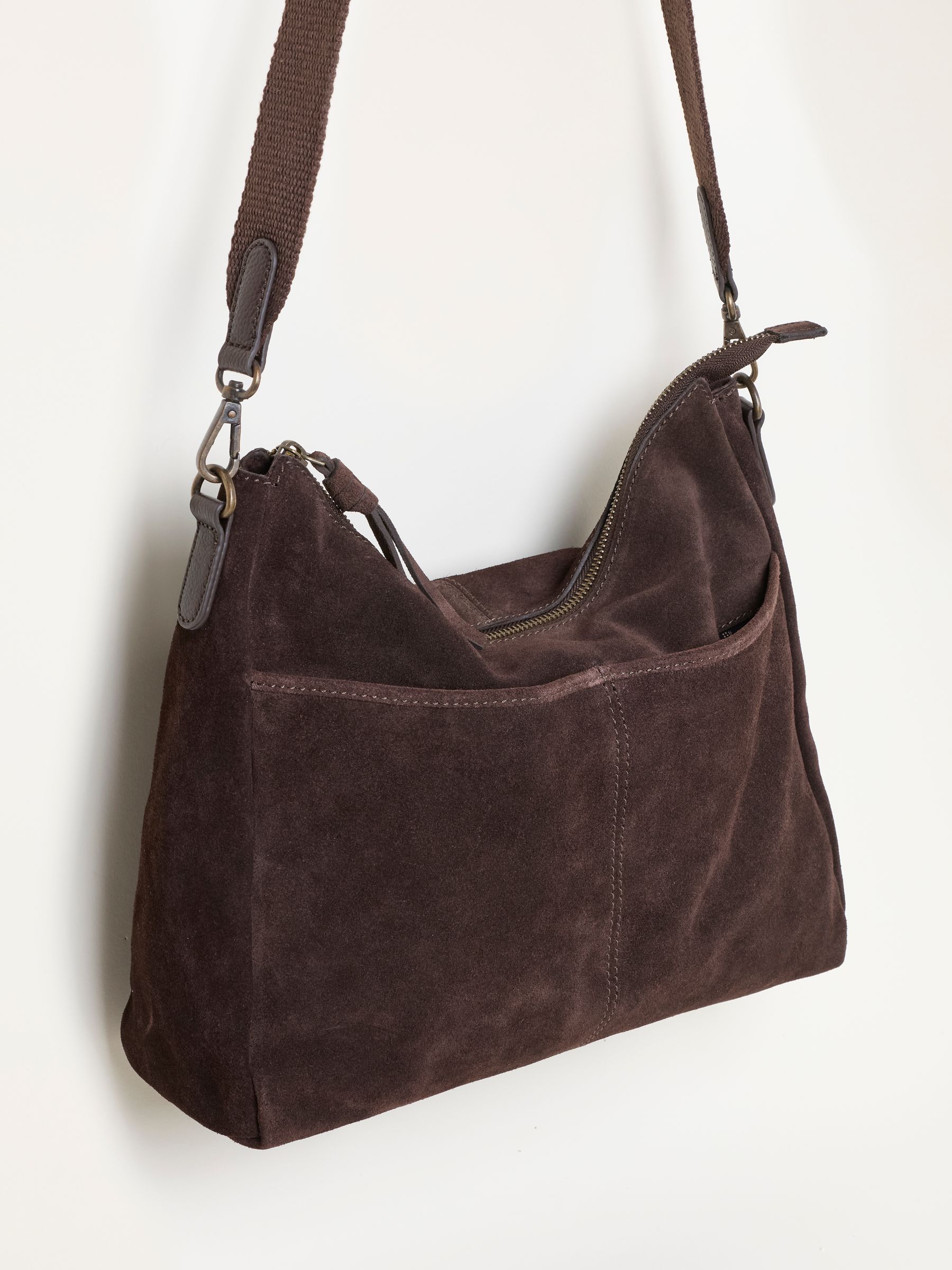 Polly Chocolate Brown Suede Crossbody Bag - Image 4 of 4