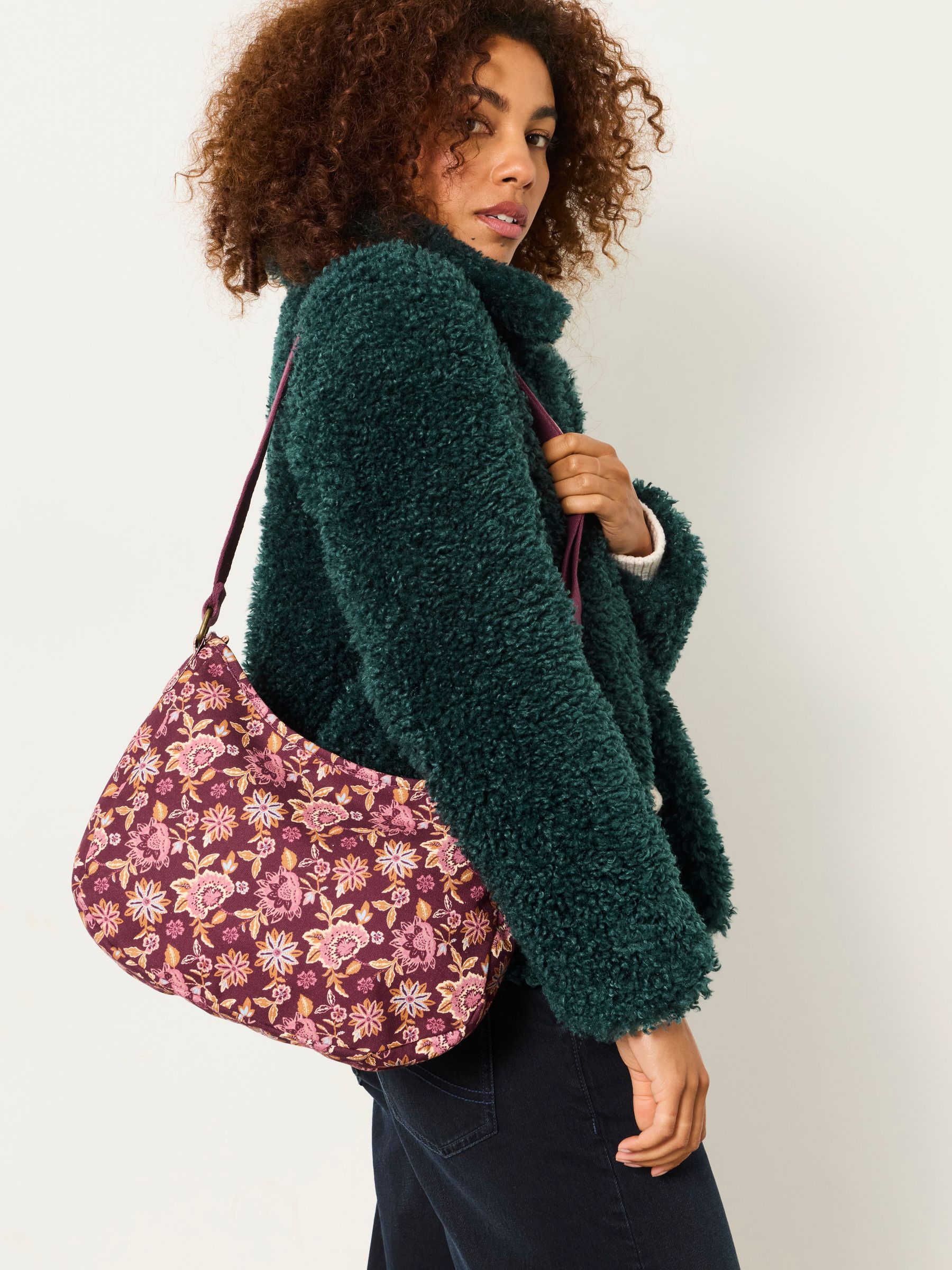 Burgundy Red Floral Canvas Crossbody Bag - Image 1 of 5