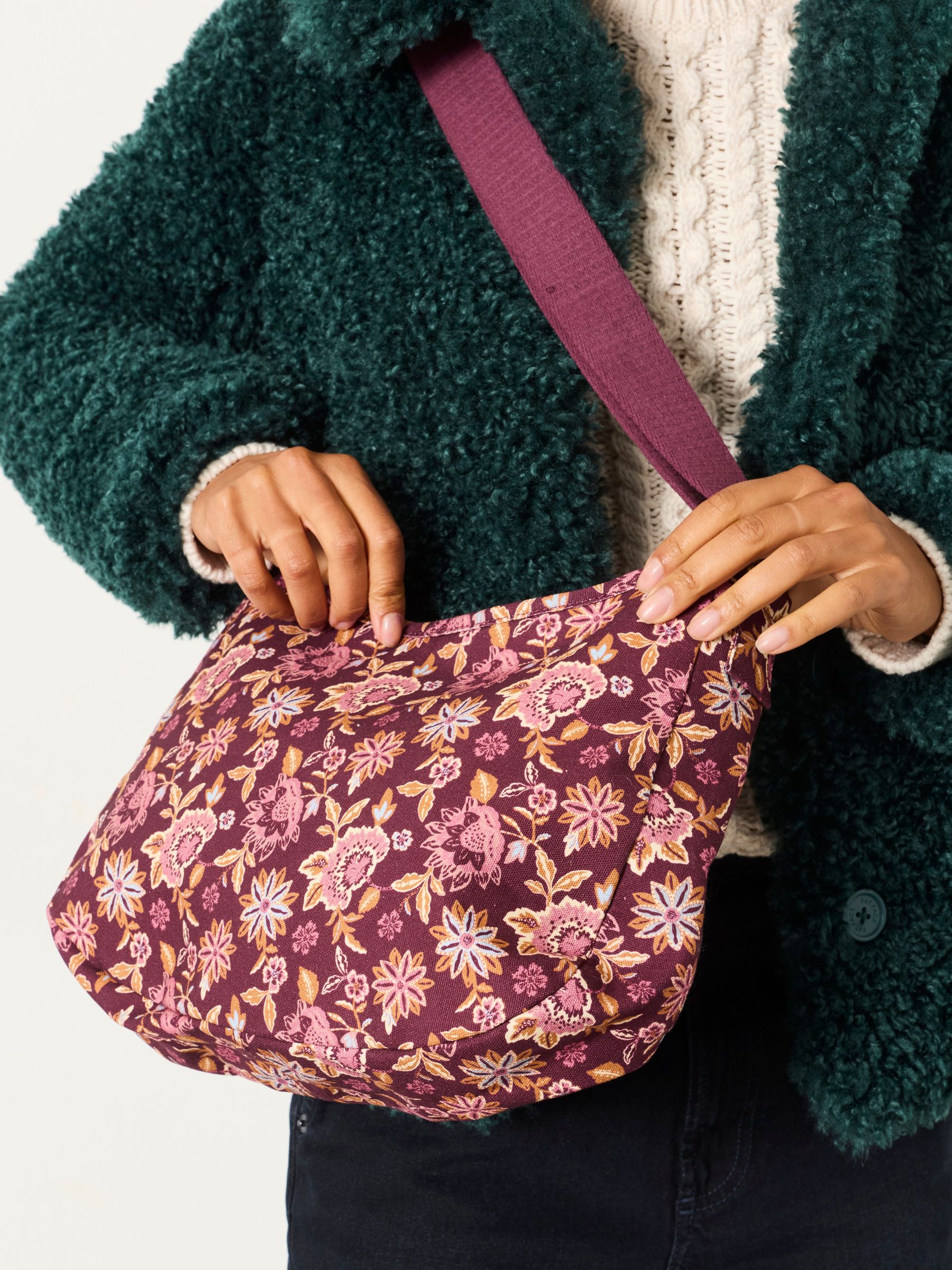 Burgundy Red Floral Canvas Crossbody Bag - Image 2 of 5