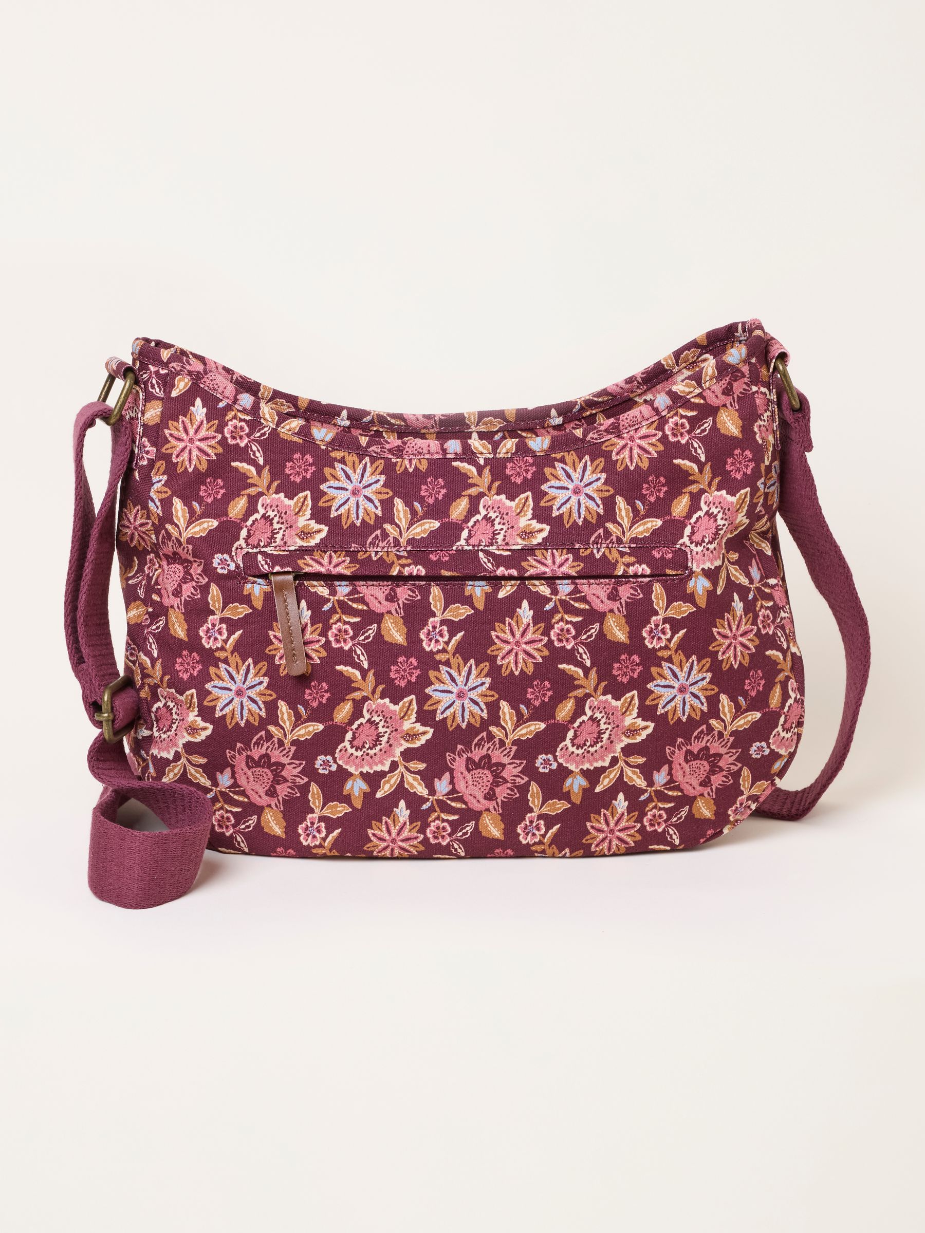 Burgundy Red Floral Canvas Crossbody Bag - Image 3 of 5