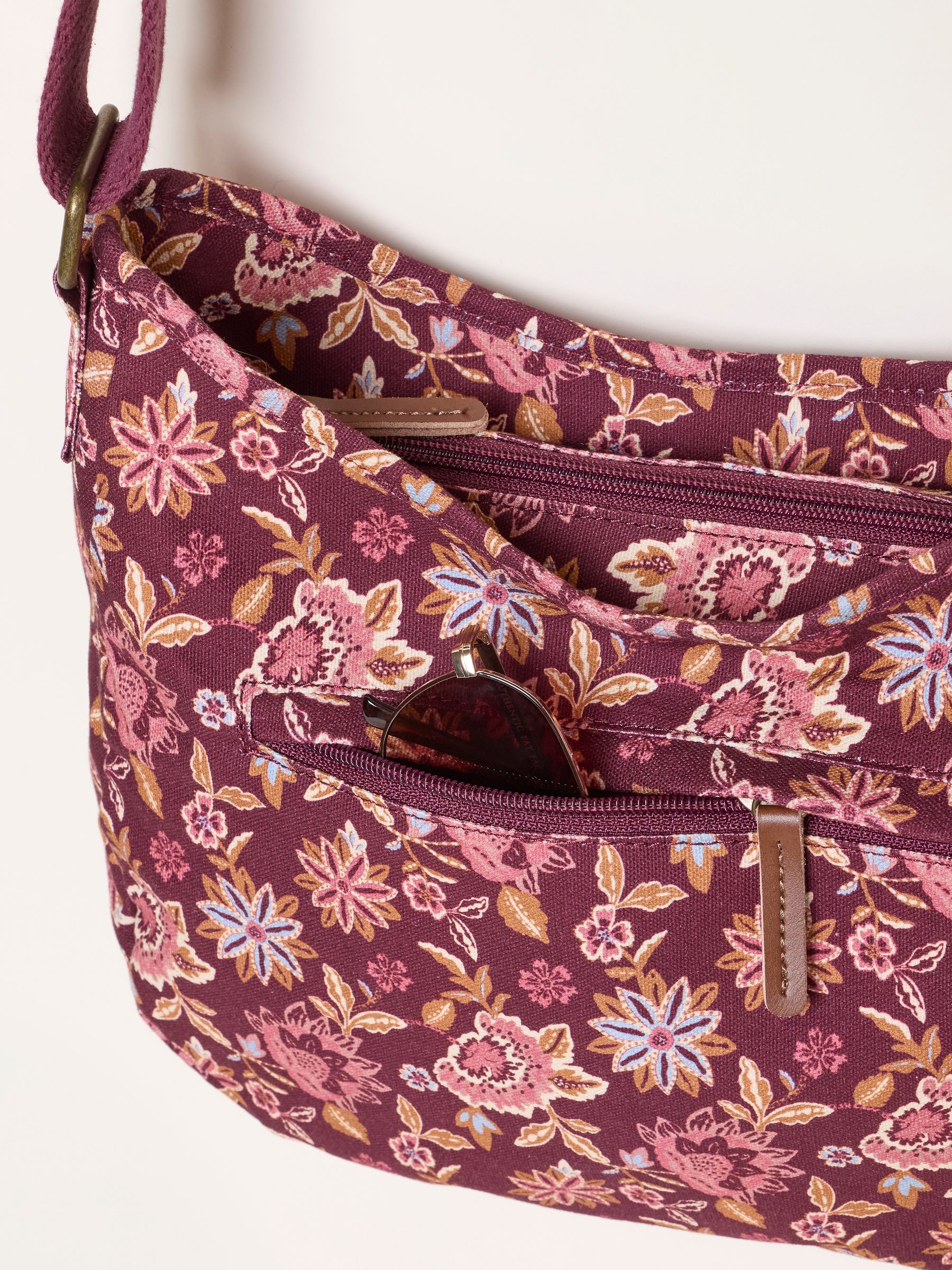 Burgundy Red Floral Canvas Crossbody Bag - Image 4 of 5