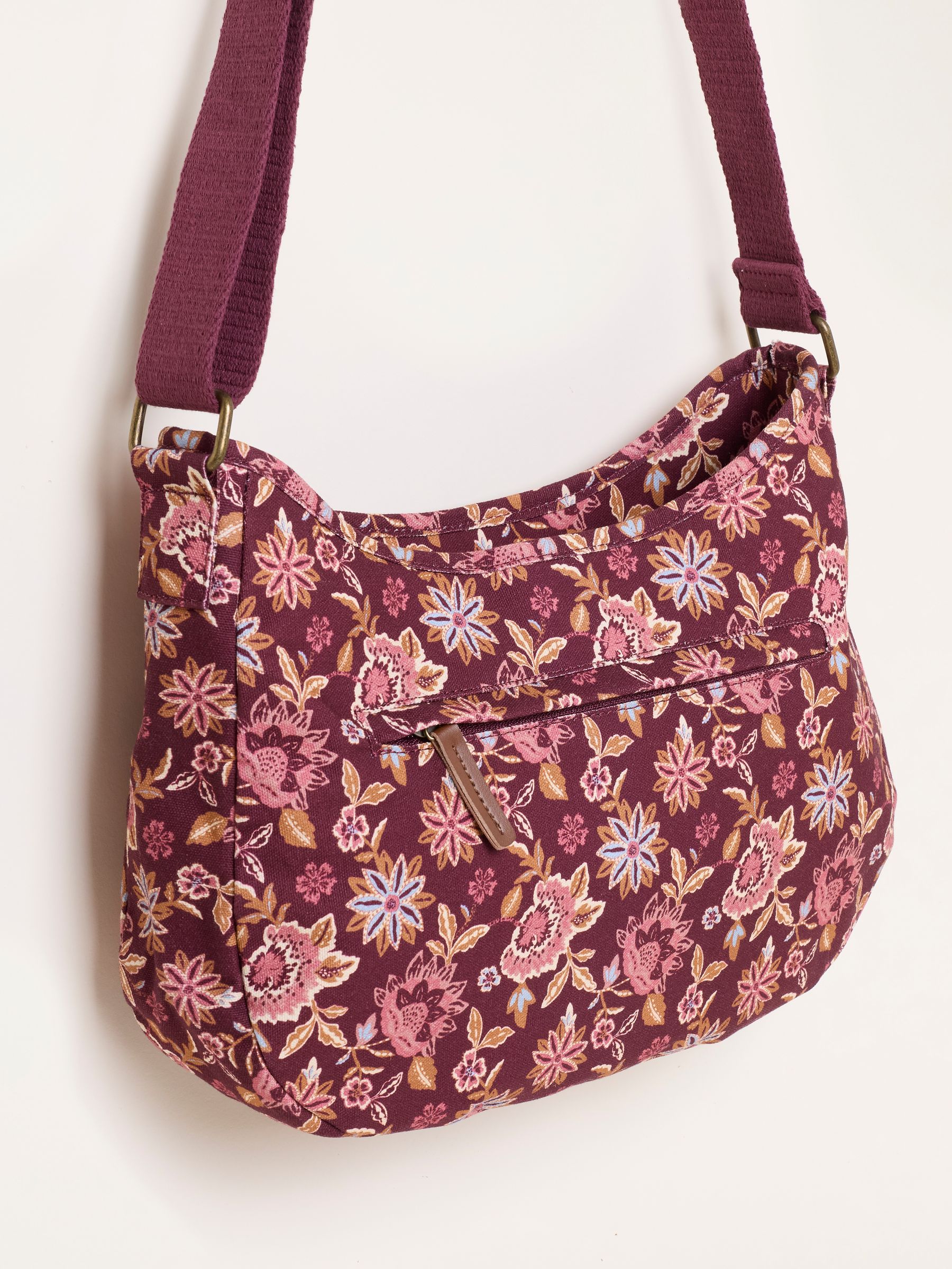 Burgundy Red Floral Canvas Crossbody Bag - Image 5 of 5