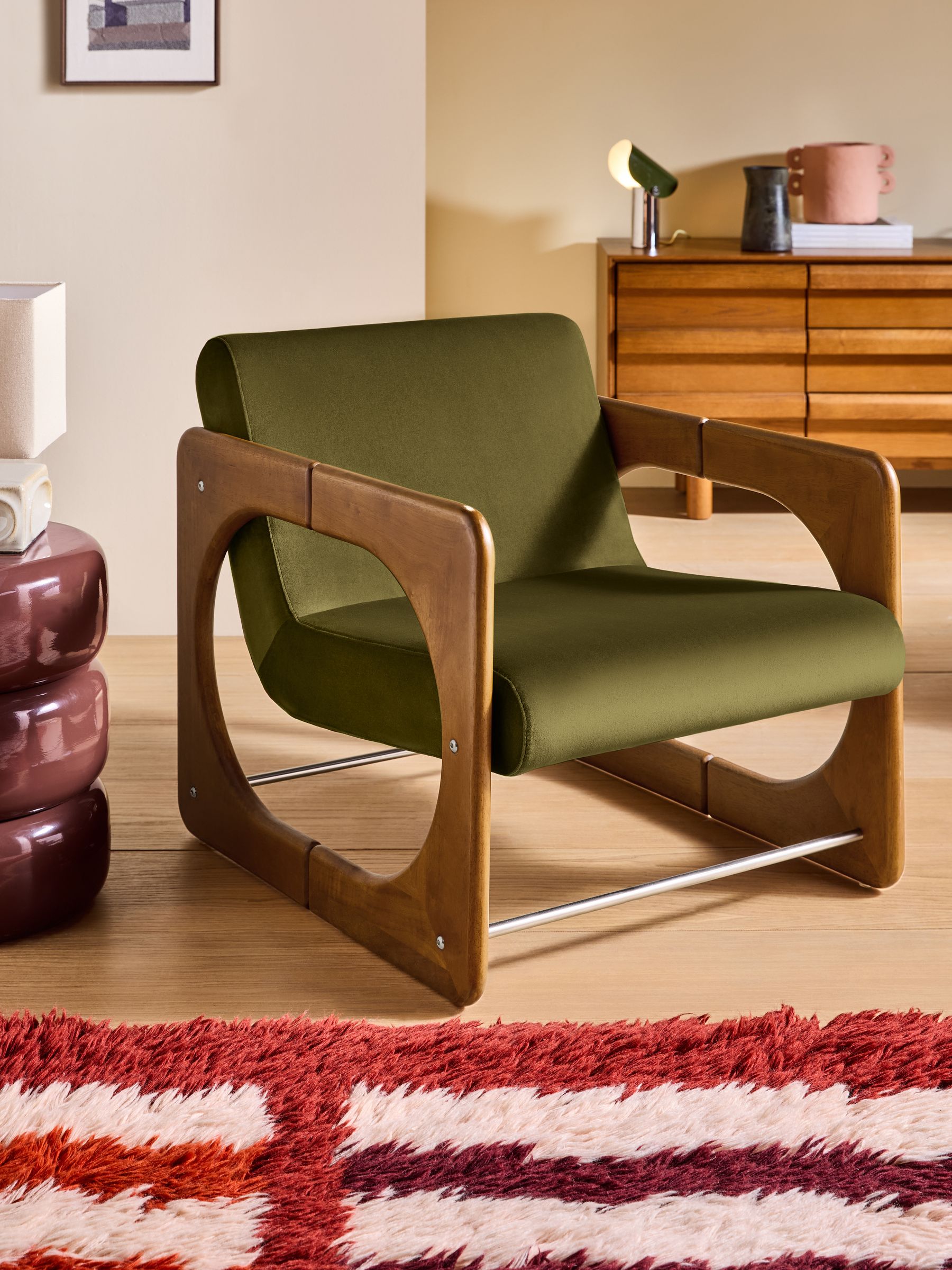 Dual Accent Chair in Olive Velvet - Image 1 of 5