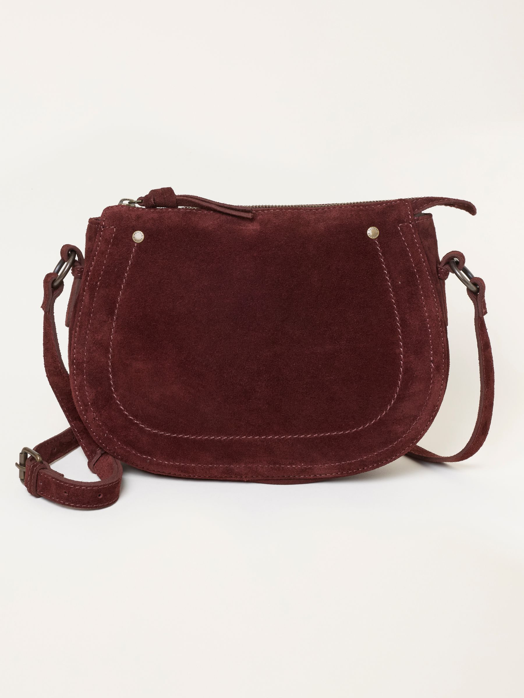 Burgundy Slouchy Suede Saddle Crossbody Bag - Image 1 of 5
