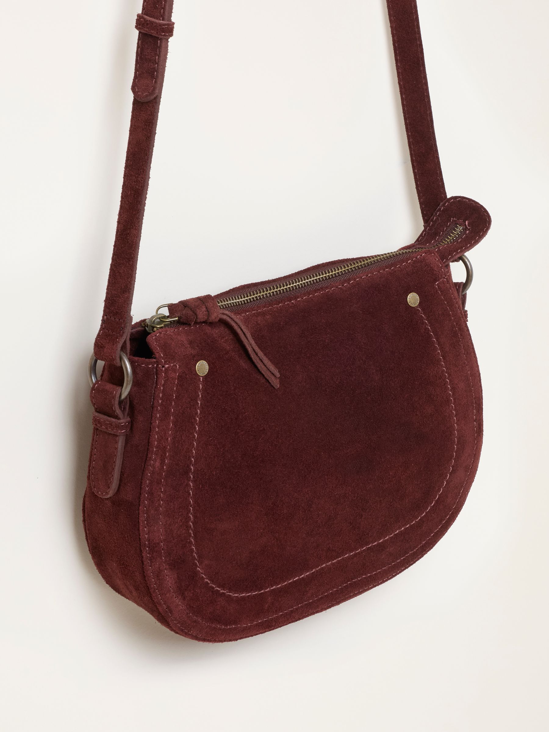 Burgundy Slouchy Suede Saddle Crossbody Bag - Image 3 of 5