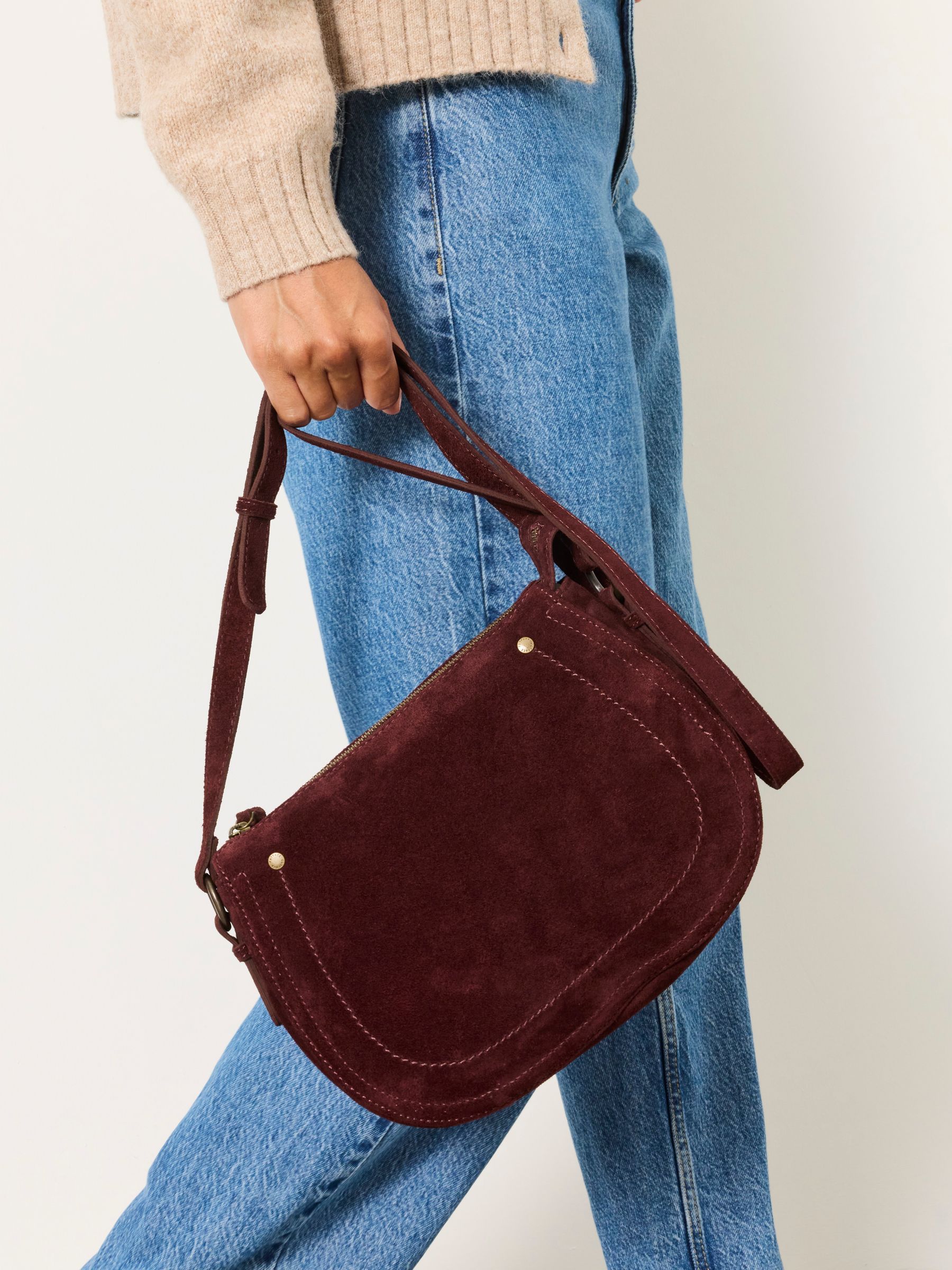 Burgundy Slouchy Suede Saddle Crossbody Bag - Image 4 of 5